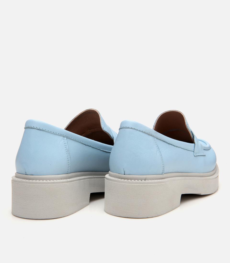Kadın Deri Mavi Kalın Tabanlı Klasik Loafer