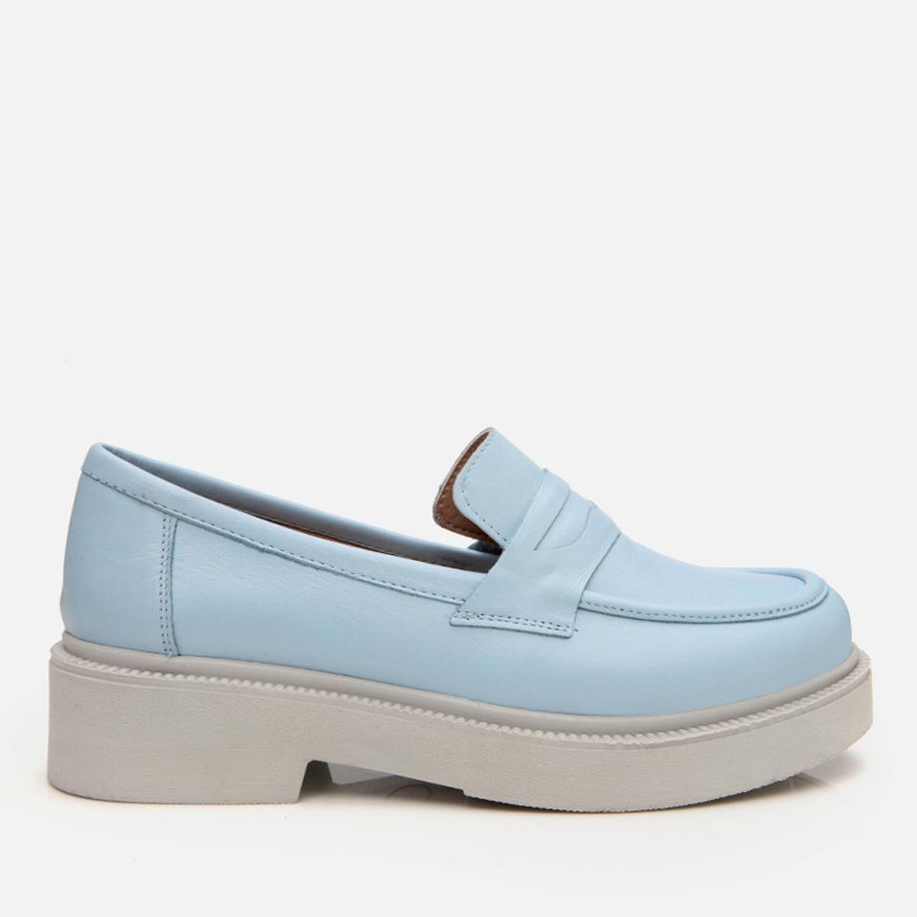 Kadın Deri Mavi Kalın Tabanlı Klasik Loafer