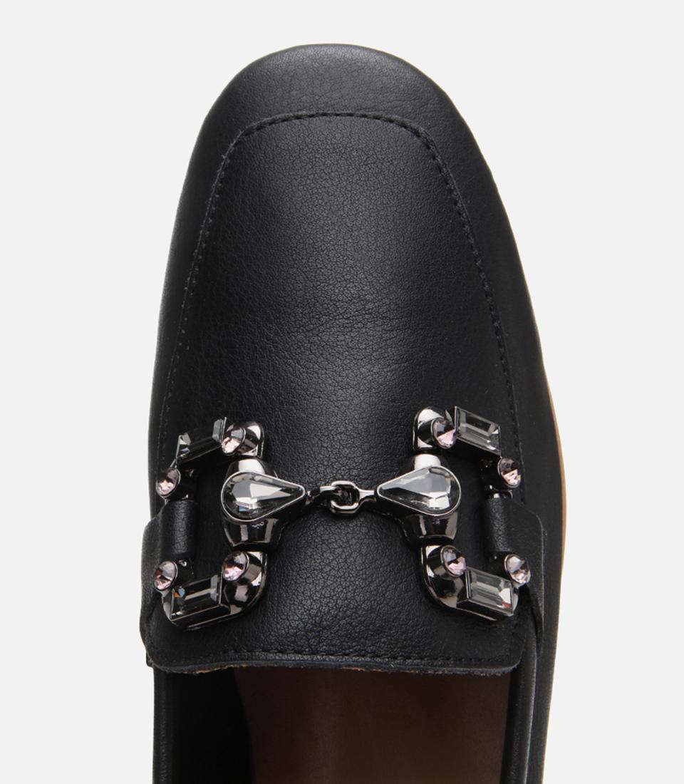 Kadın Deri Siyah Tokalı Klasik Loafer