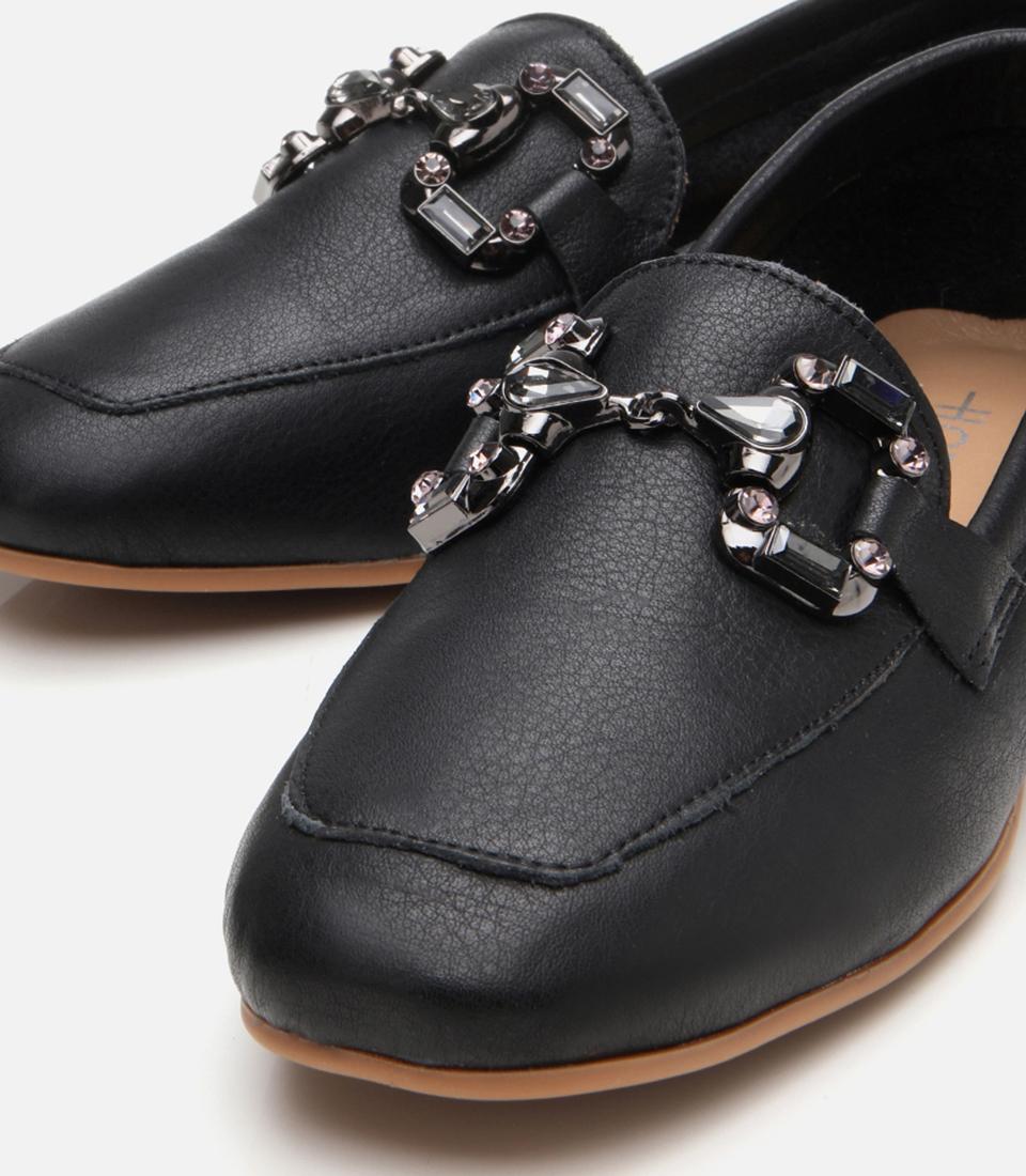 Kadın Deri Siyah Tokalı Klasik Loafer