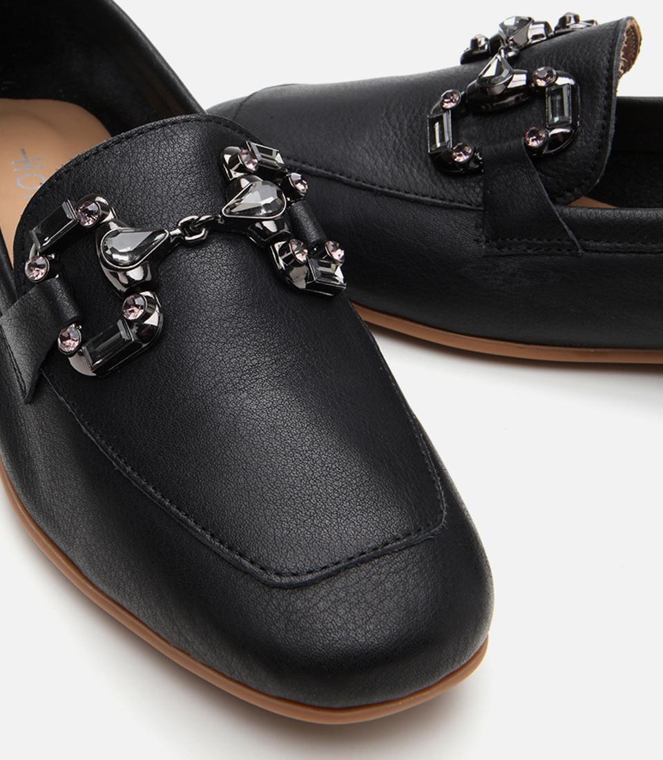 Kadın Deri Siyah Tokalı Klasik Loafer