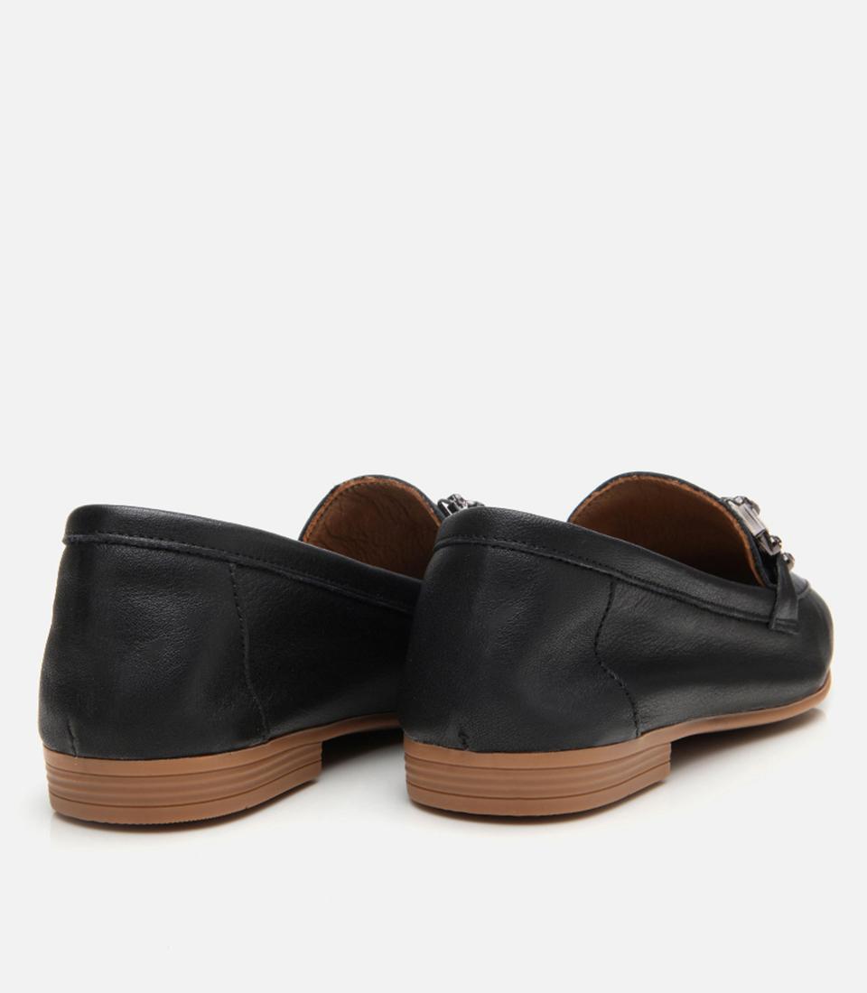 Kadın Deri Siyah Tokalı Klasik Loafer