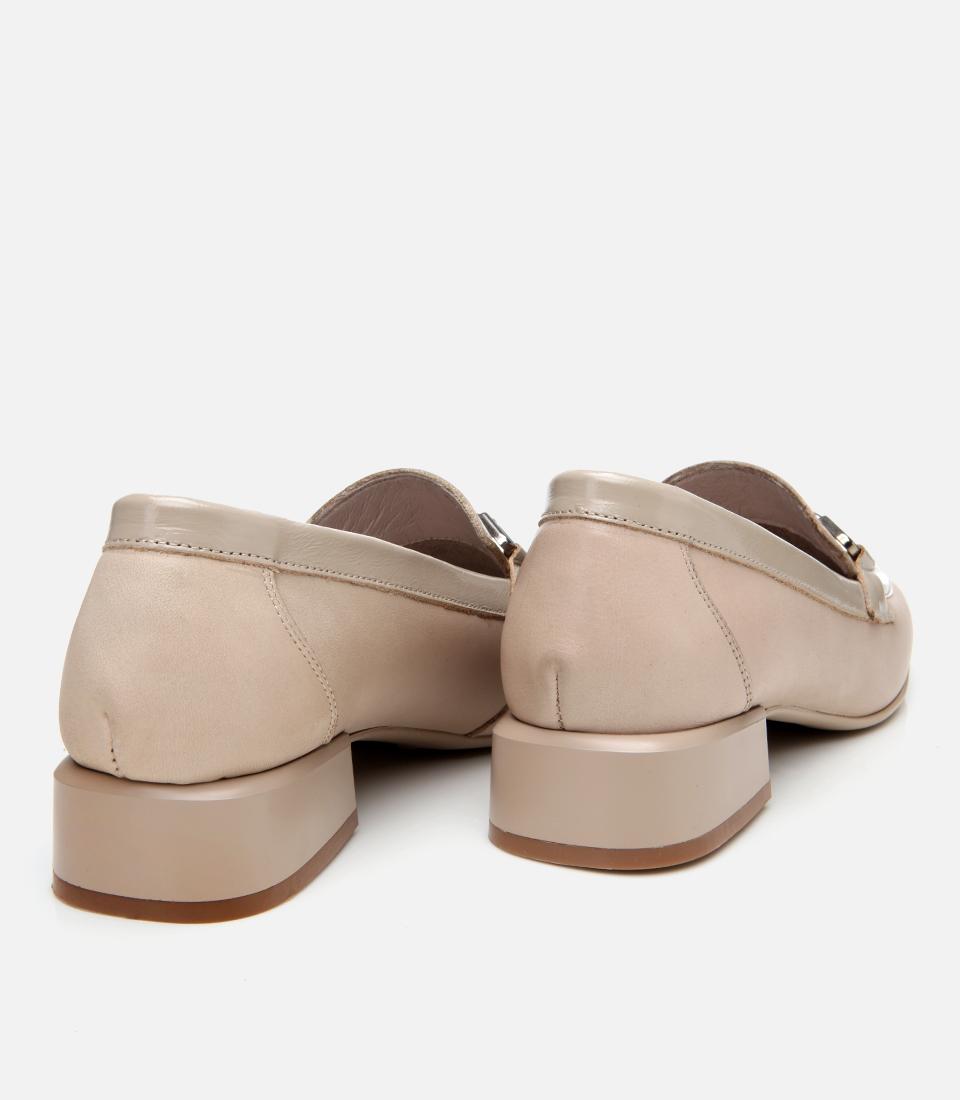 Kadın Deri Bej Tokalı Loafer