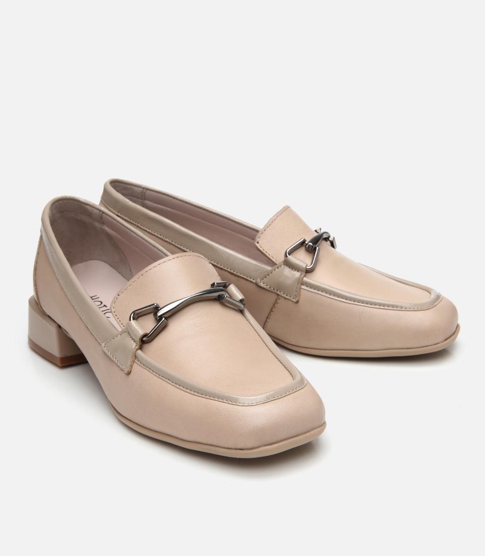 Kadın Deri Bej Tokalı Loafer