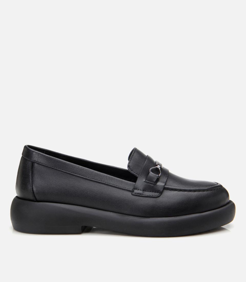 Kadın Deri Siyah Tokalı Şık Klasik Loafer