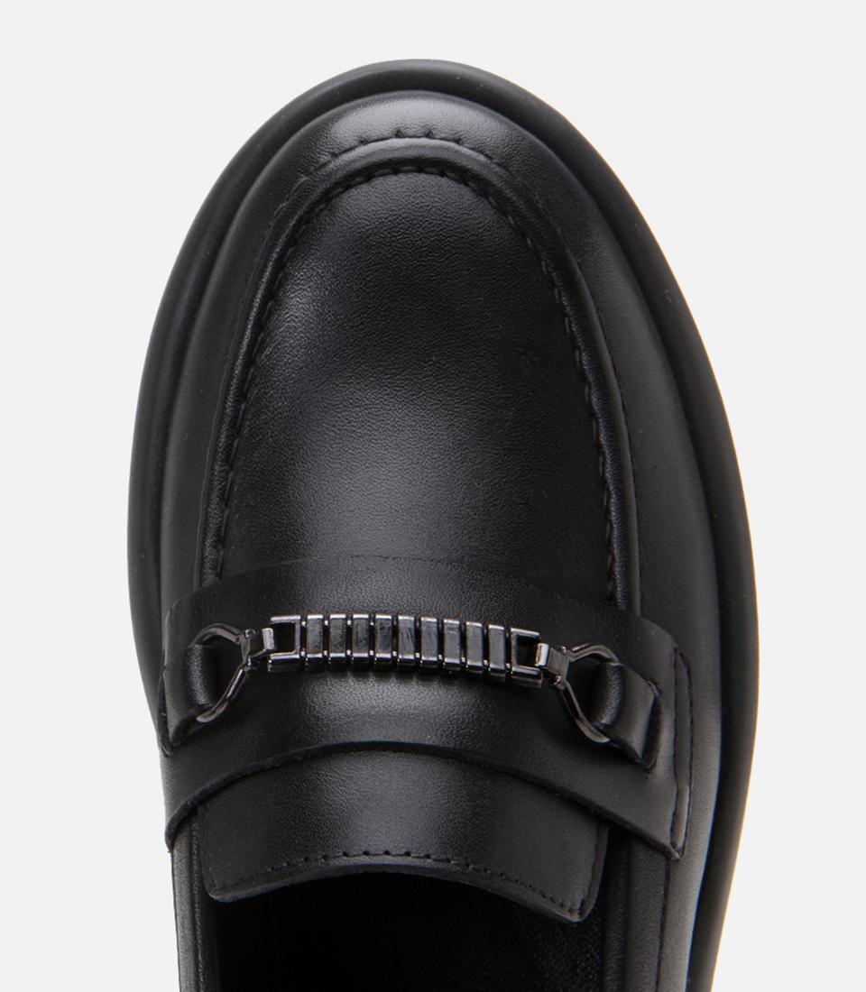 Kadın Deri Siyah Tokalı Şık Klasik Loafer