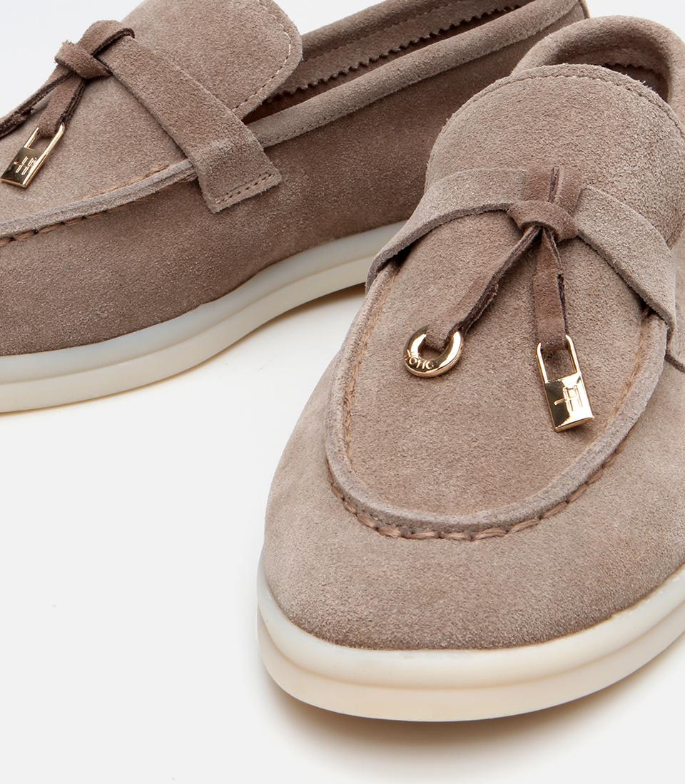 Kadın Süet Deri Bej Klasik Loafer