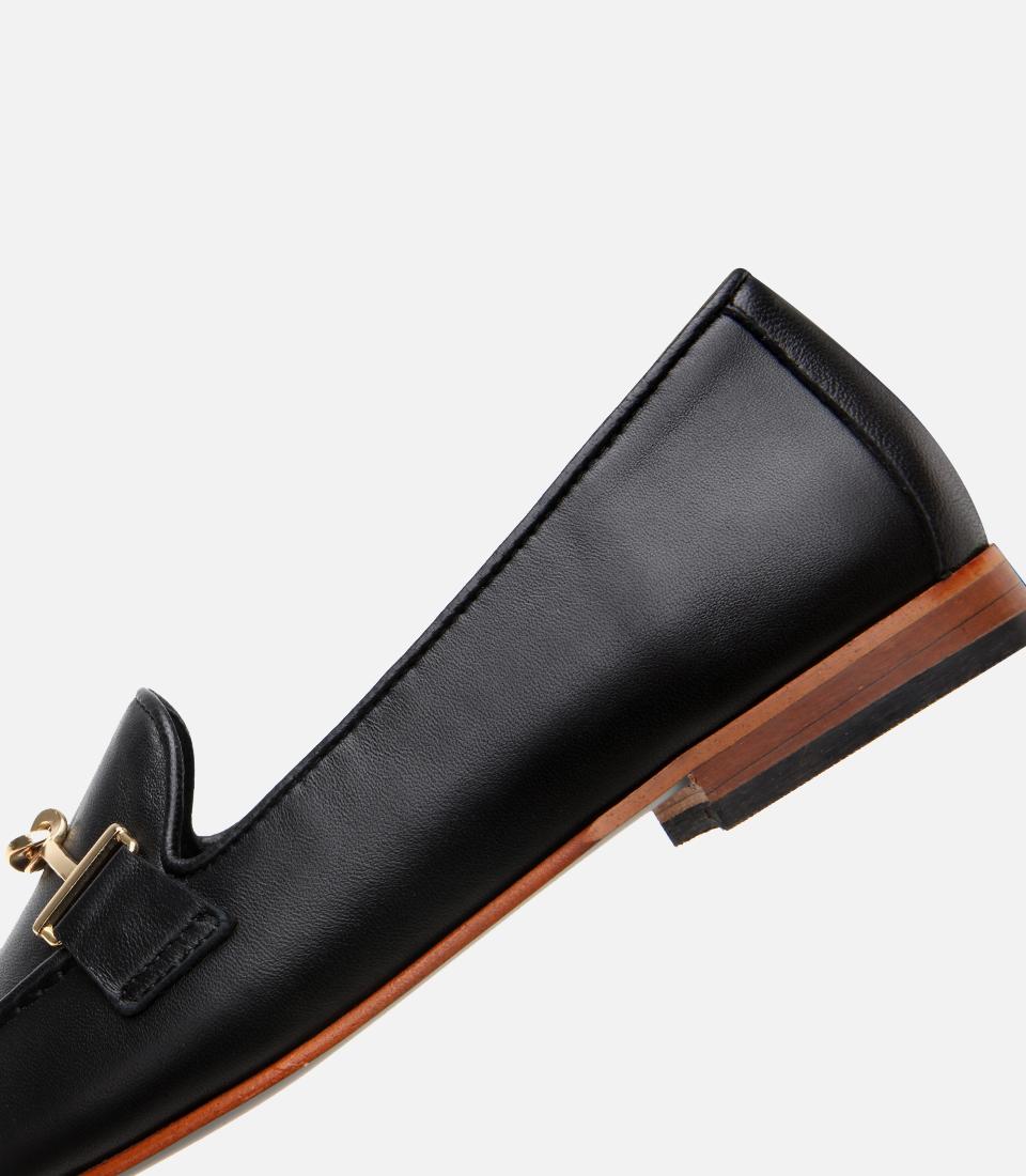 Kadın Deri Siyah Tokalı Klasik Loafer