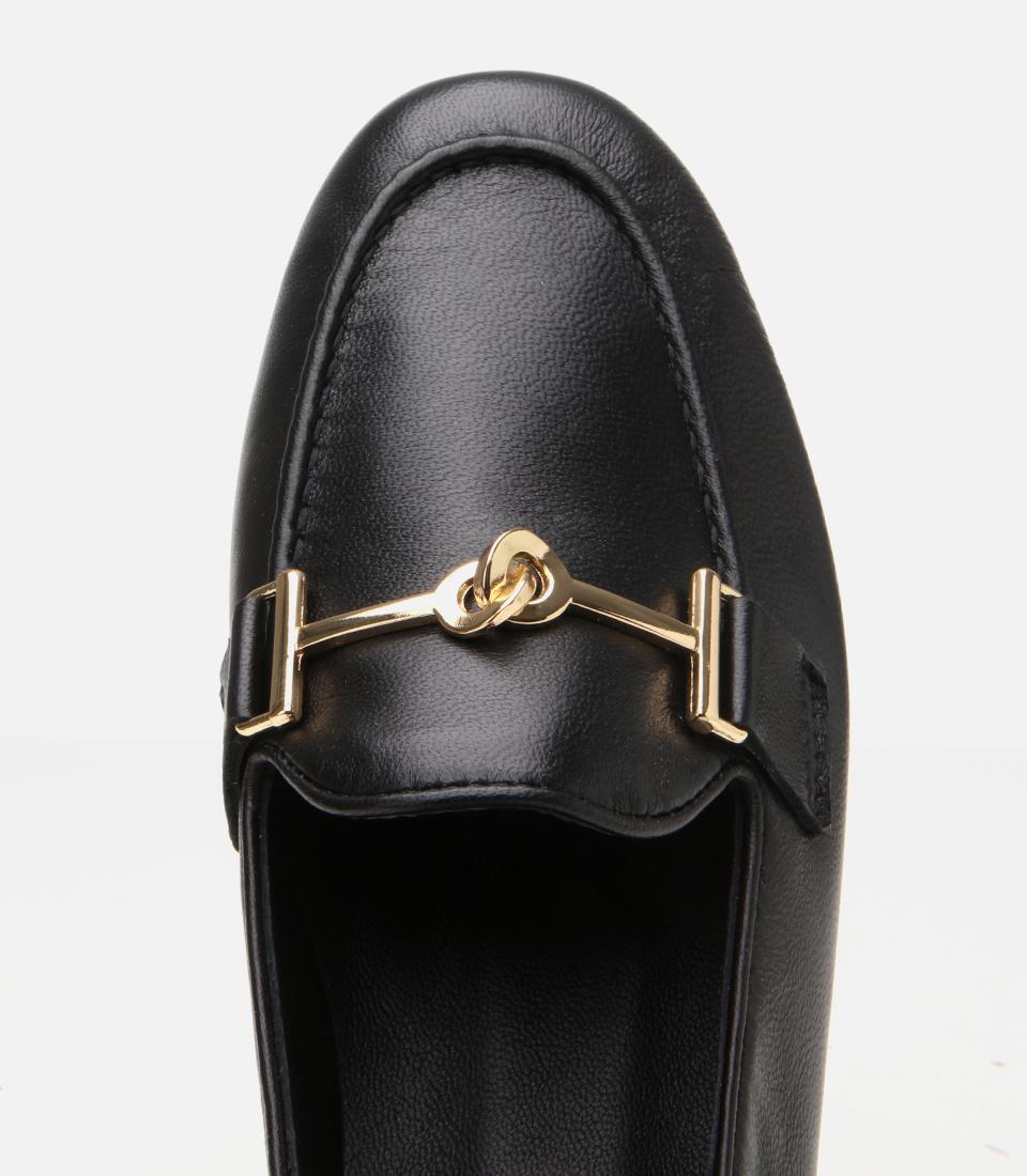 Kadın Deri Siyah Tokalı Klasik Loafer