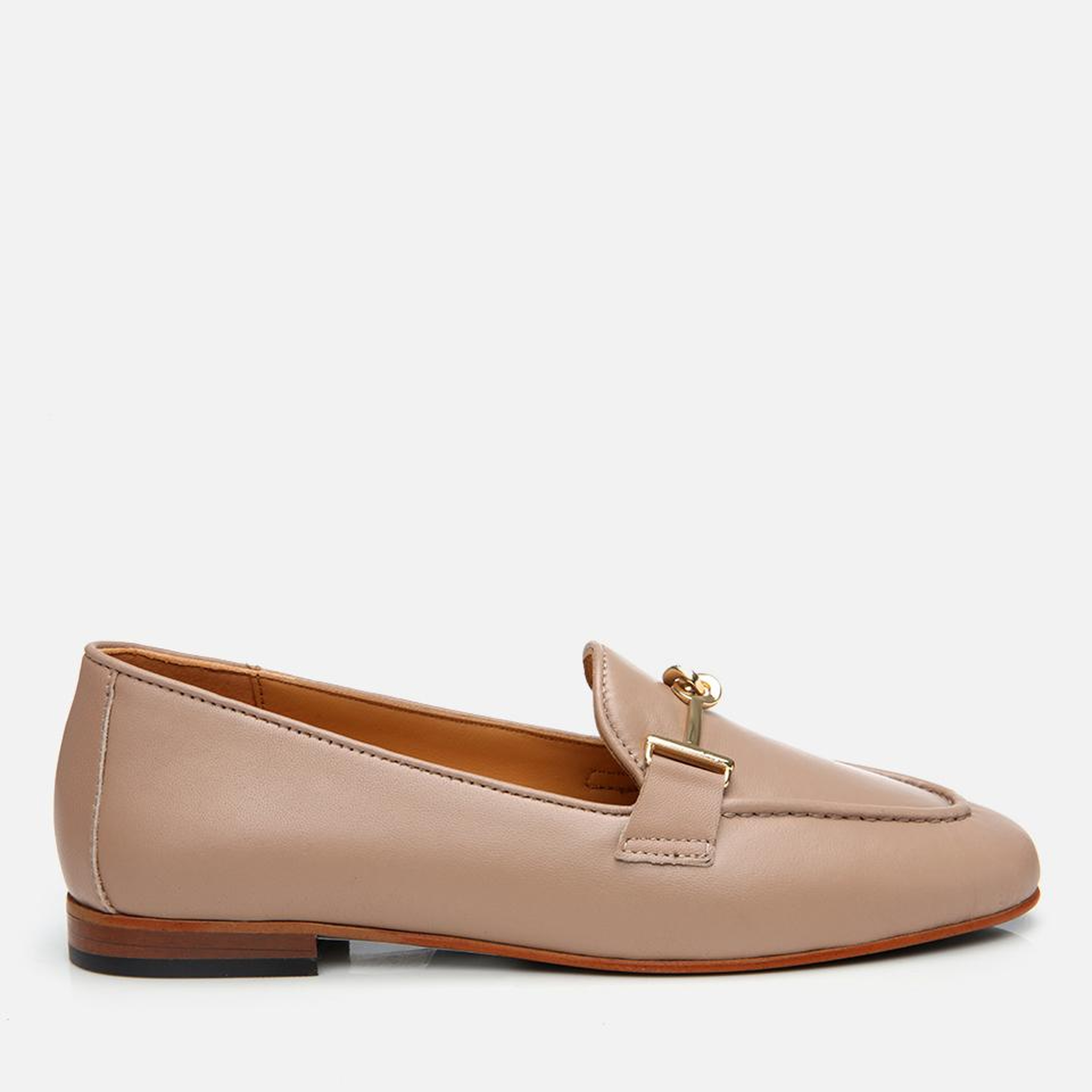 Kadın Deri Bej Tokalı Klasik Loafer