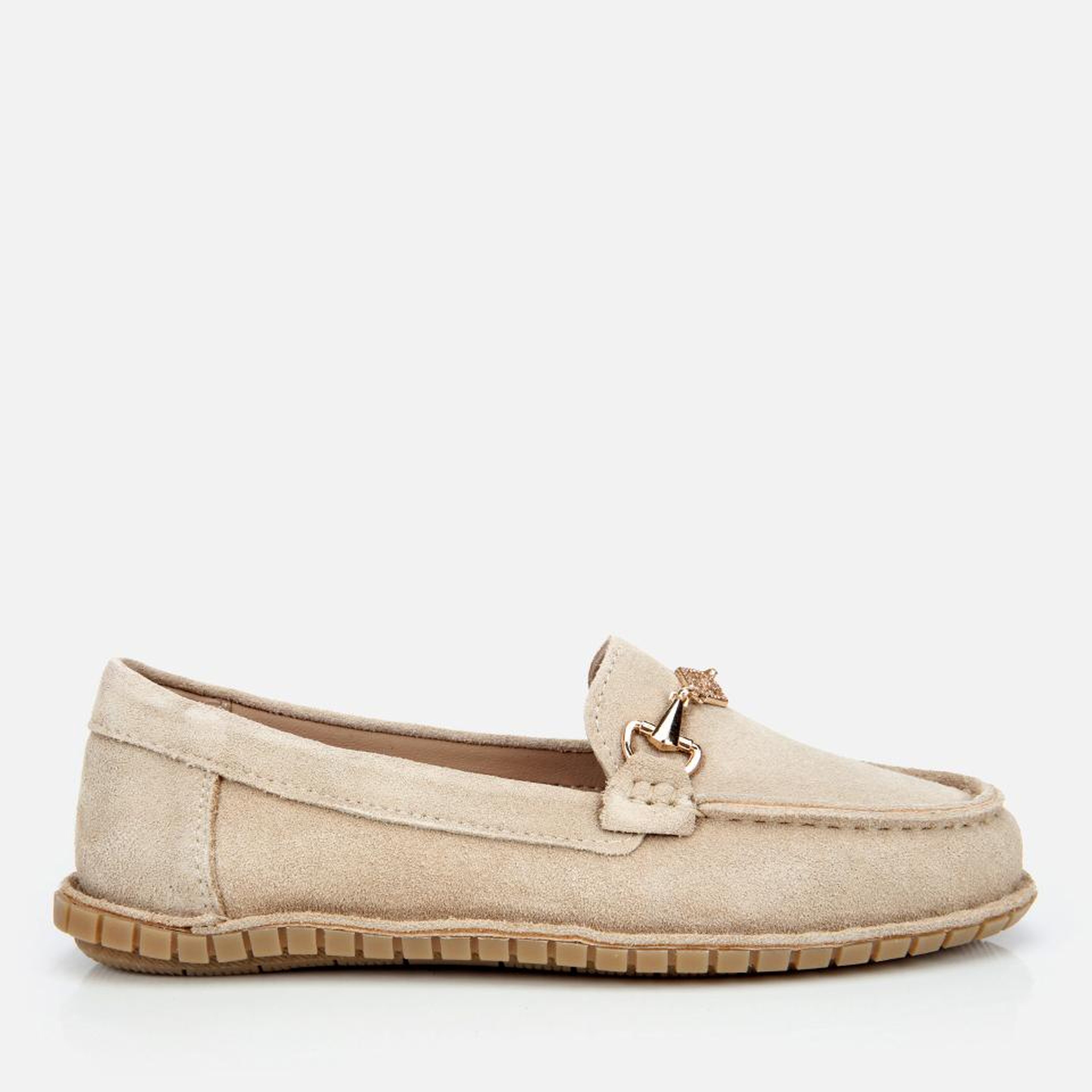 Kadın Süet Deri Bej Esnek Tabanlı Tokalı Günlük Loafer