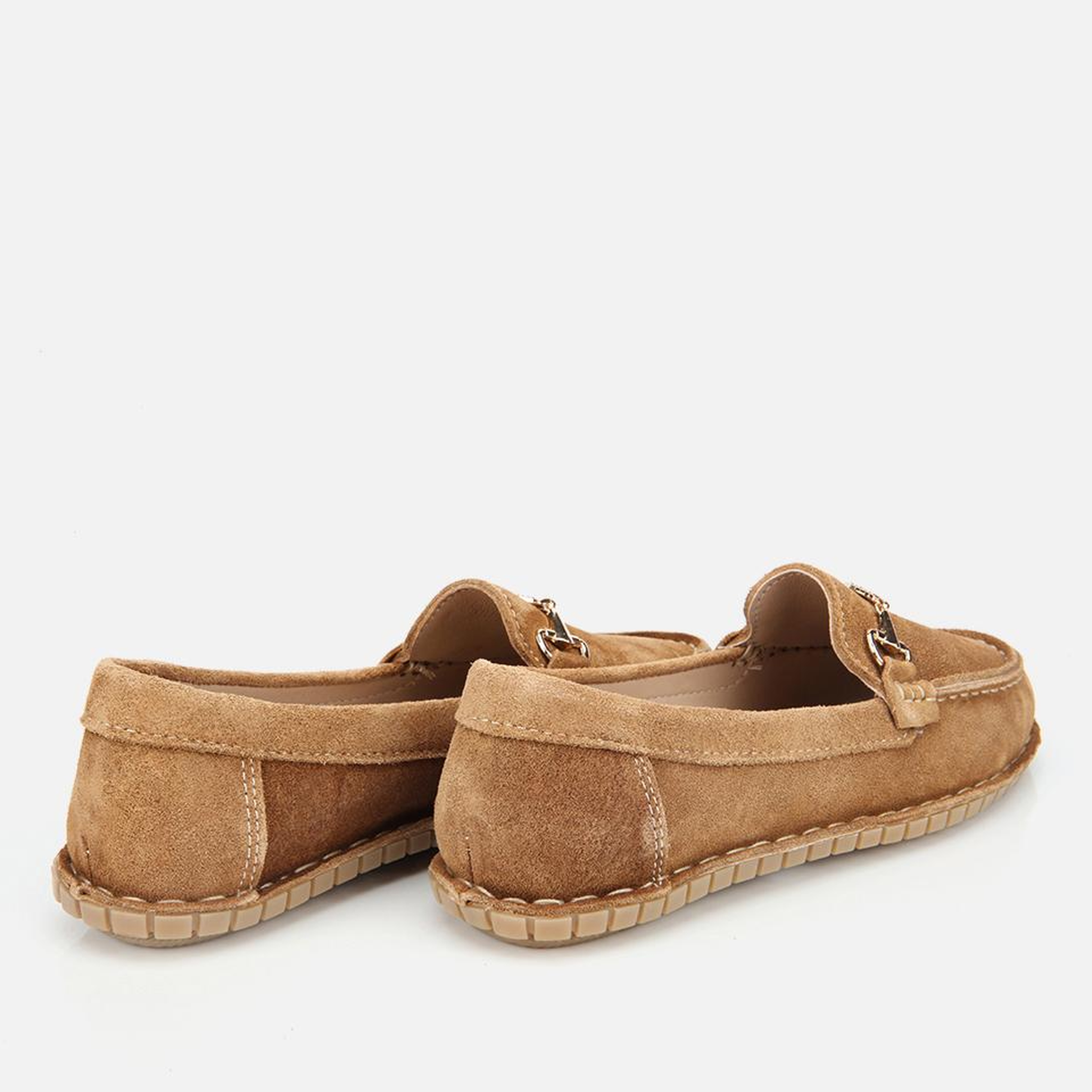 Kadın Süet Deri Taba Esnek Tabanlı Tokalı Günlük Loafer