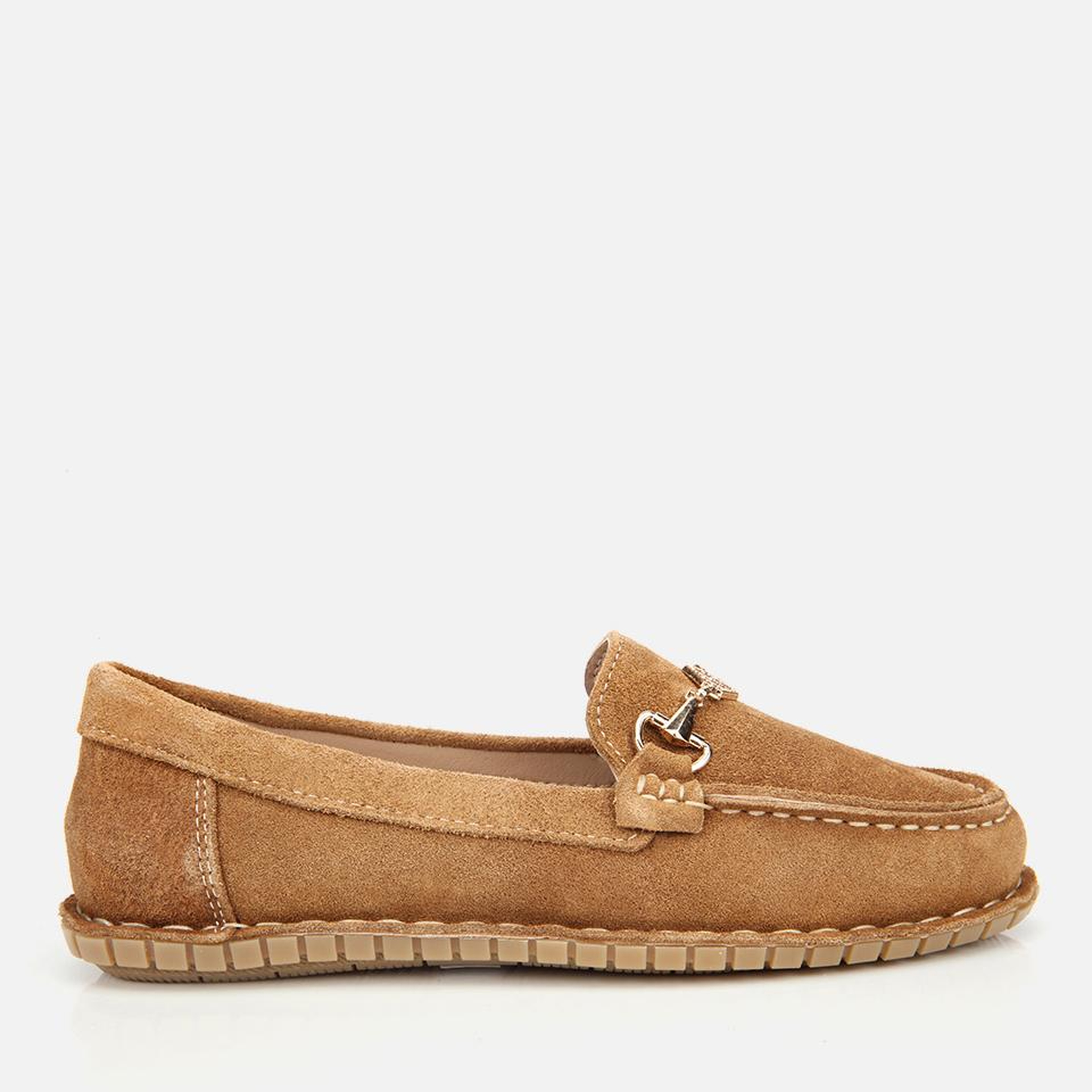 Kadın Süet Deri Taba Esnek Tabanlı Tokalı Günlük Loafer