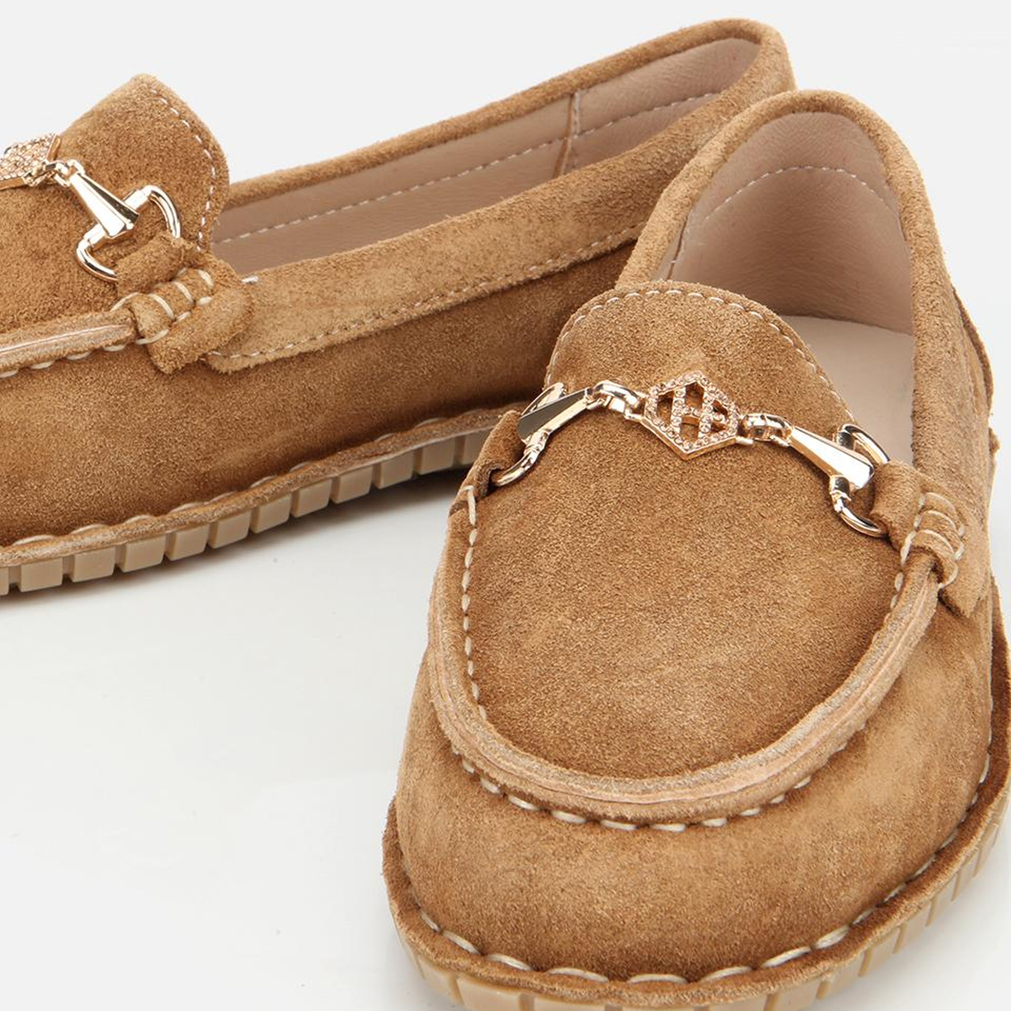 Kadın Süet Deri Taba Esnek Tabanlı Tokalı Günlük Loafer