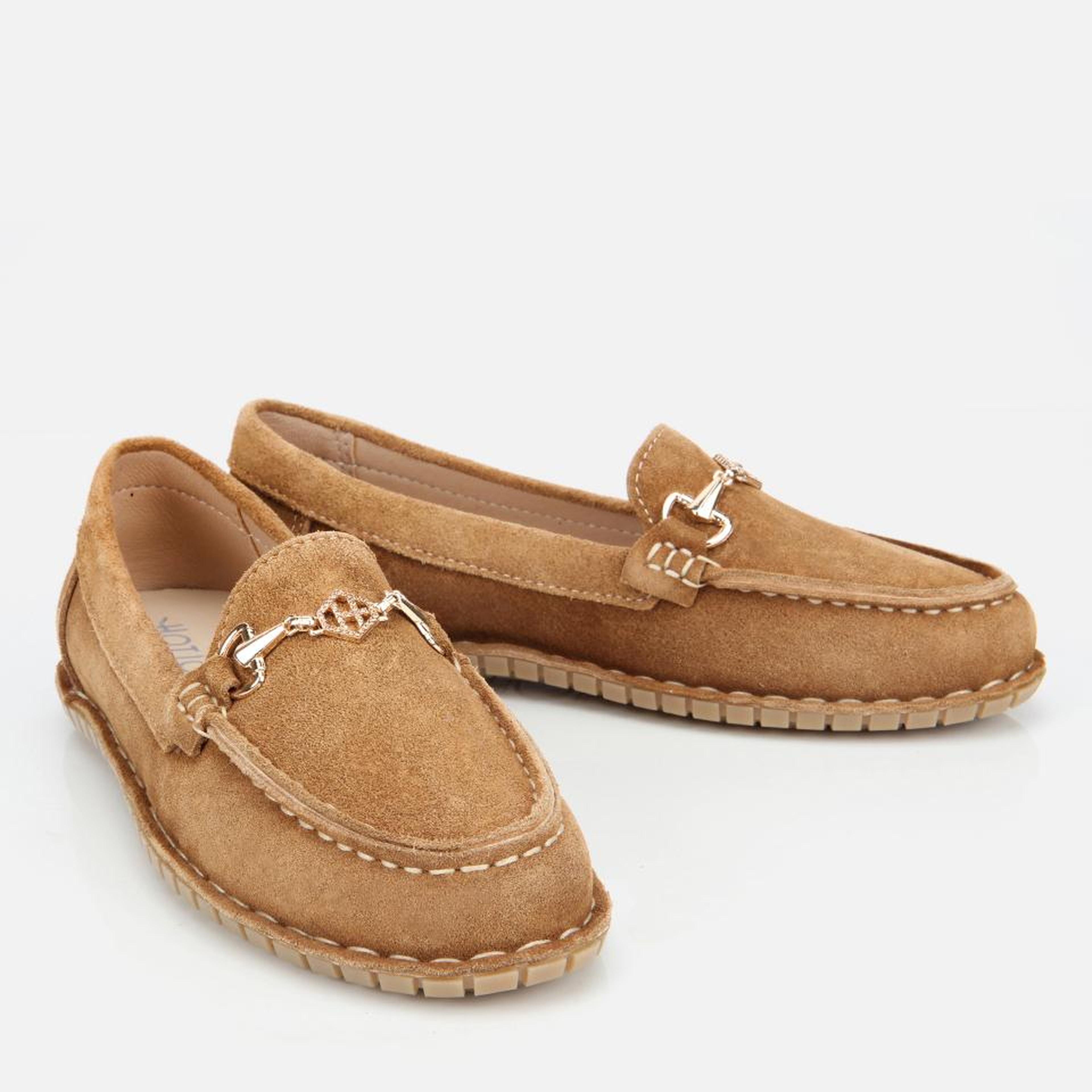 Kadın Süet Deri Taba Esnek Tabanlı Tokalı Günlük Loafer