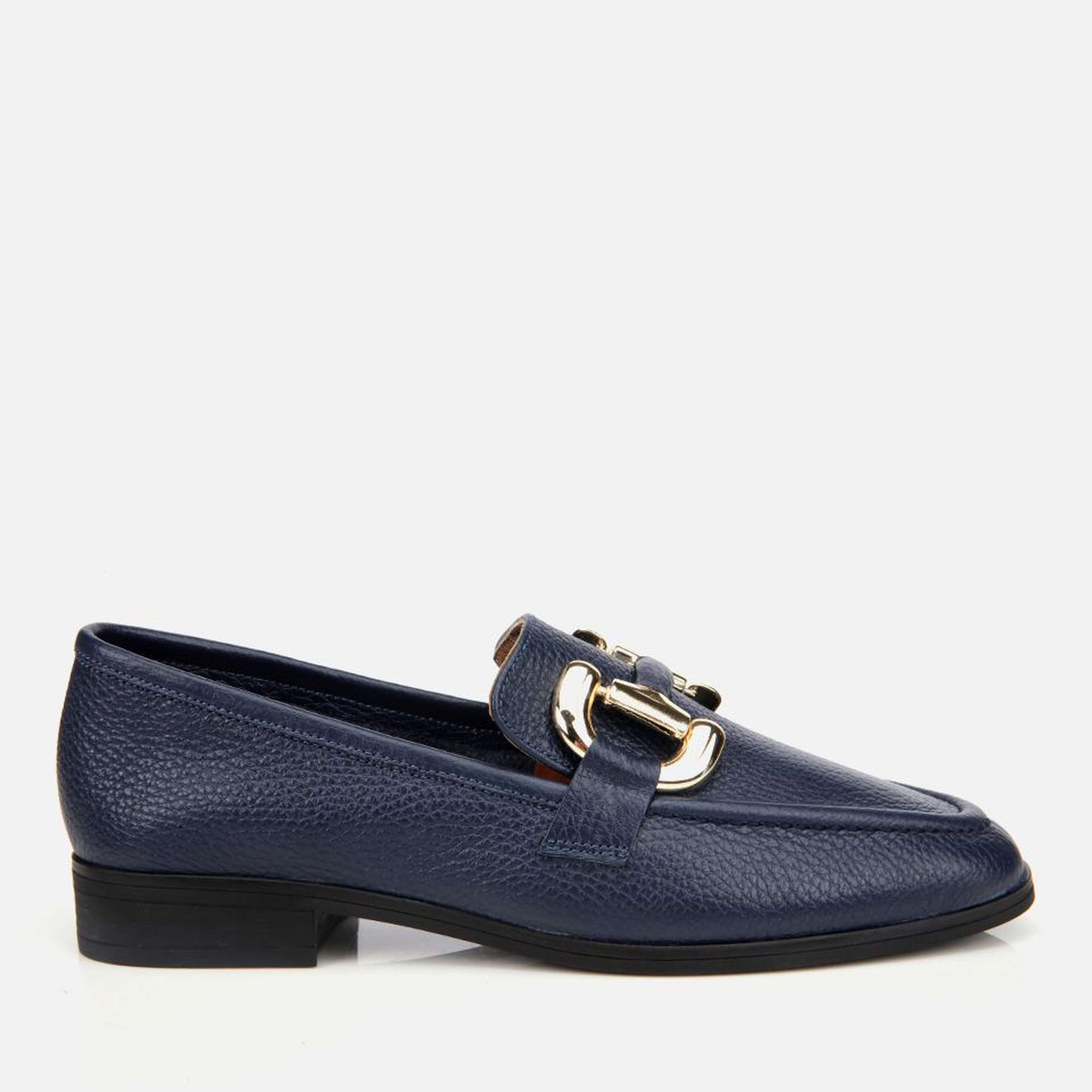 Kadın Deri Lacivert Tokalı Klasik Loafer