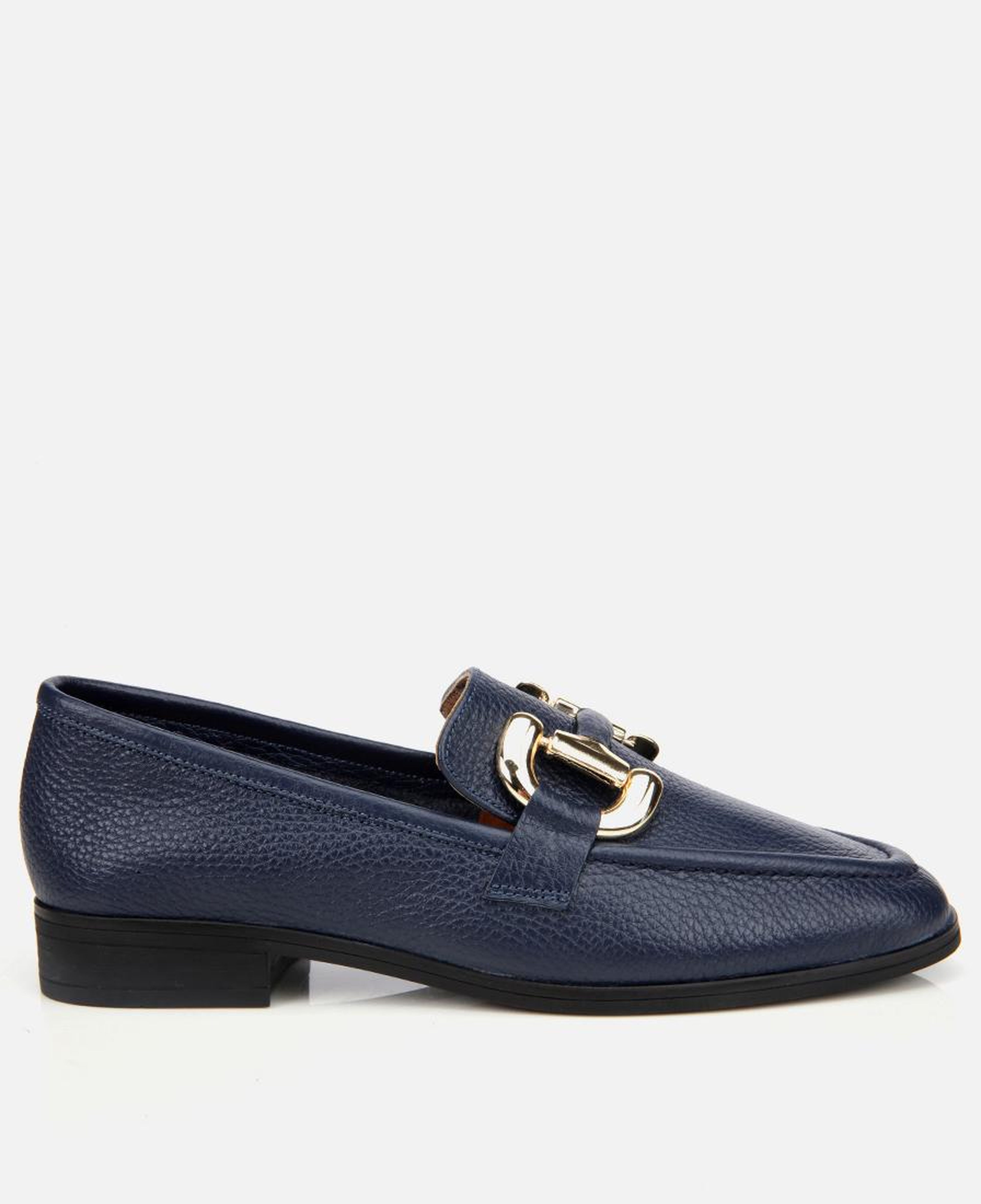 Kadın Deri Lacivert Tokalı Klasik Loafer
