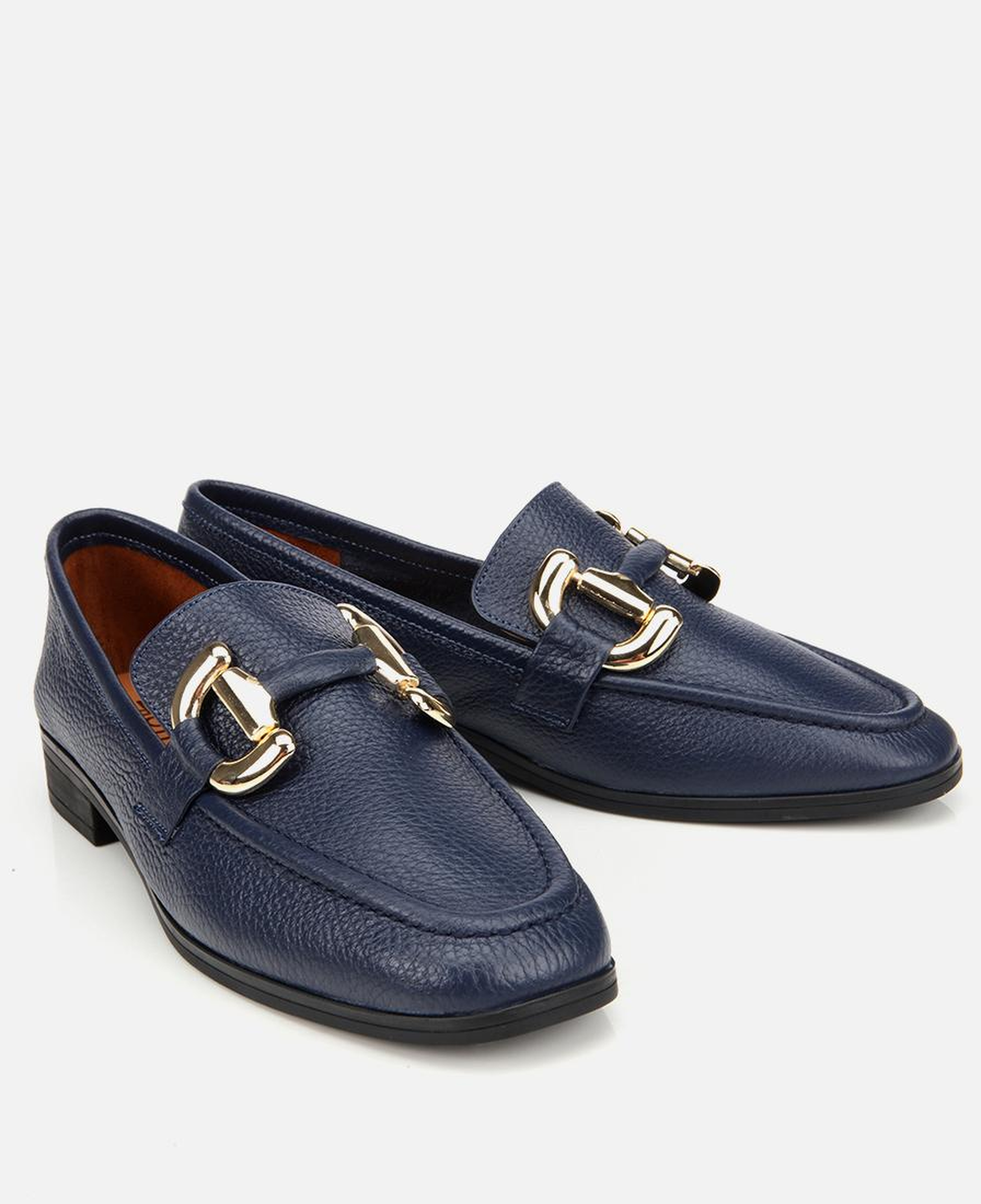 Kadın Deri Lacivert Tokalı Klasik Loafer