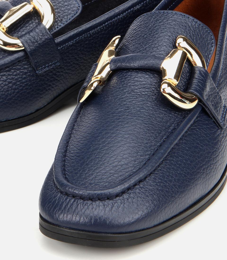 Kadın Deri Lacivert Tokalı Klasik Loafer