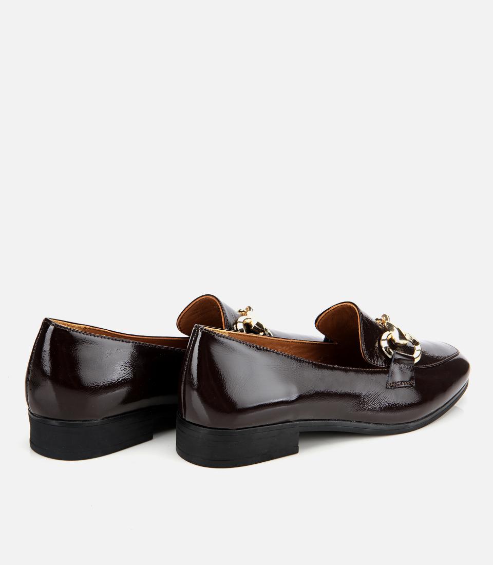 Kadın Rugan Deri Kahverengi Tokalı Klasik Loafer