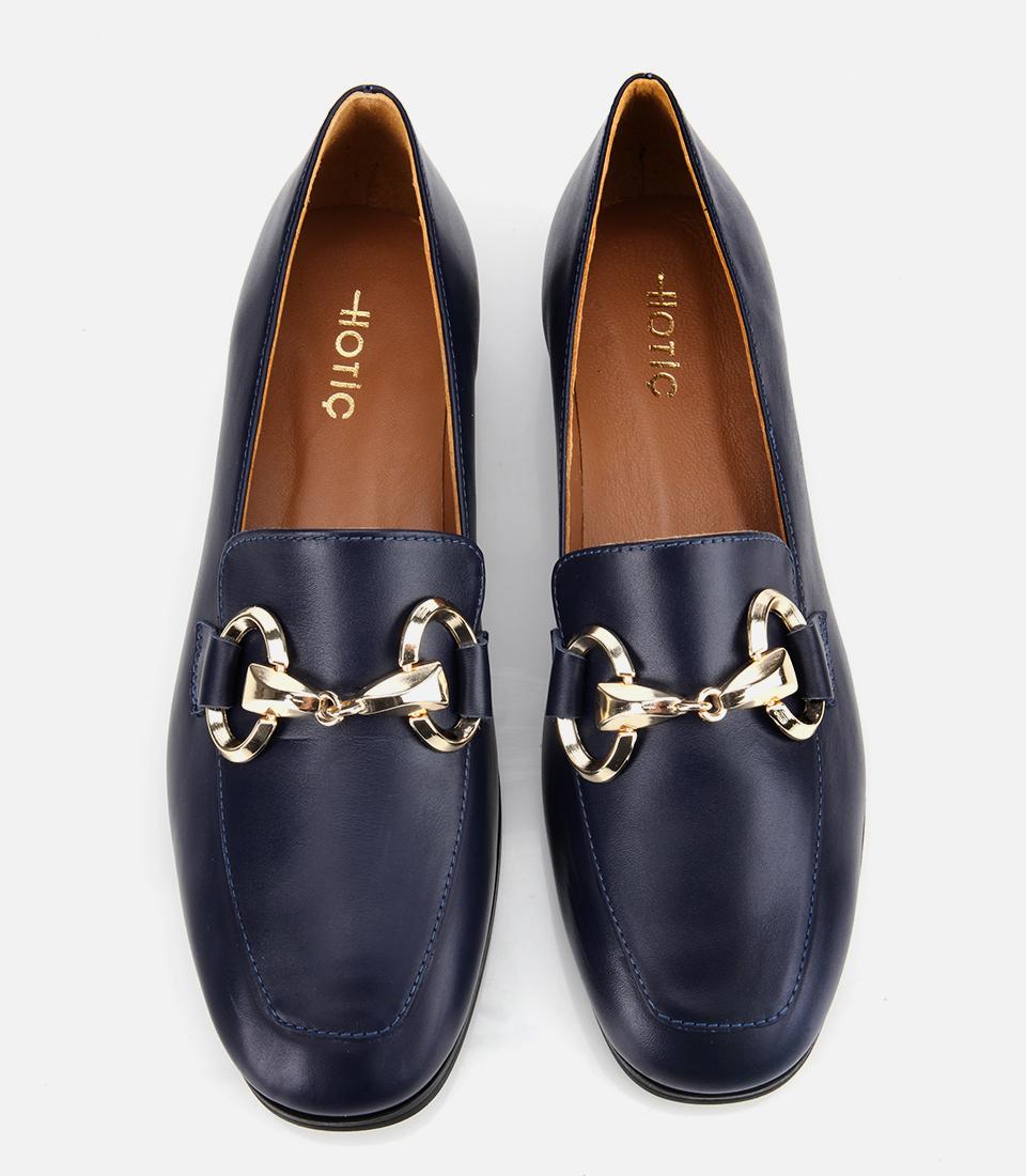 Kadın Deri Lacivert Tokalı Klasik Loafer