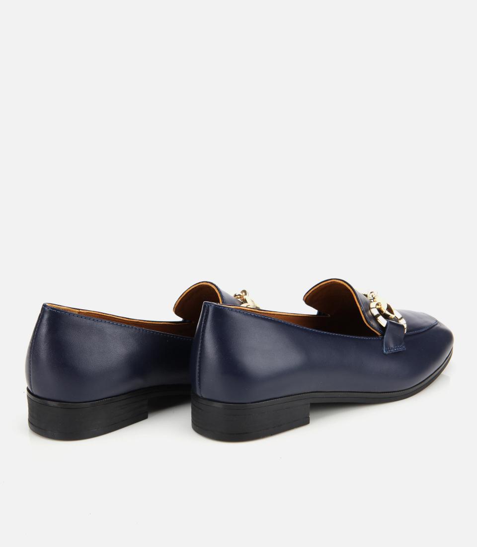 Kadın Deri Lacivert Tokalı Klasik Loafer