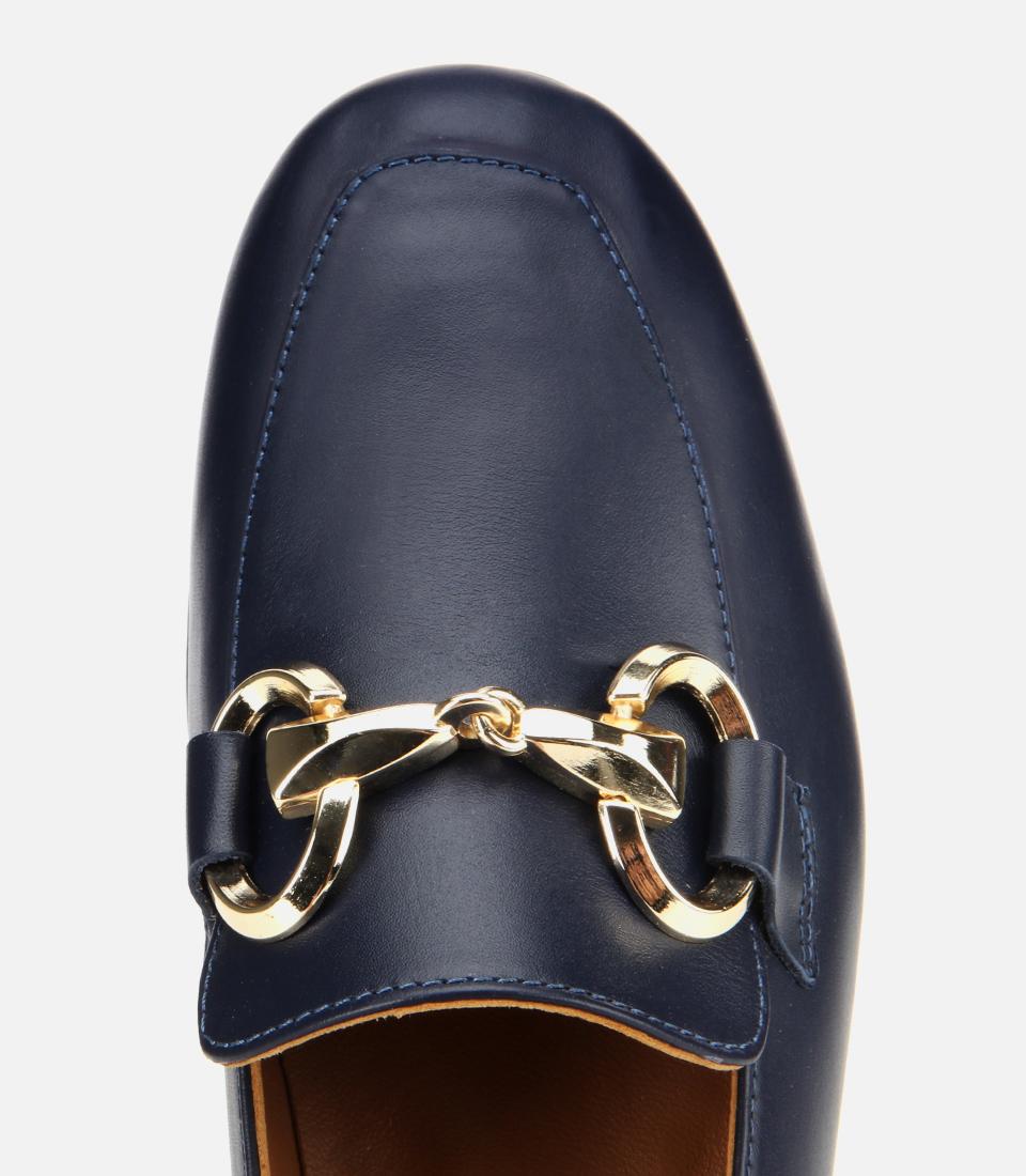 Kadın Deri Lacivert Tokalı Klasik Loafer