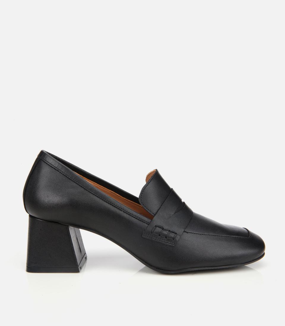 Kadın Deri Siyah Topuklu Loafer