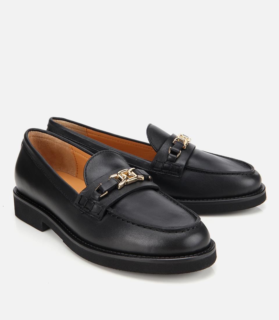 Kadın Deri Siyah Tokalı Klasik Loafer