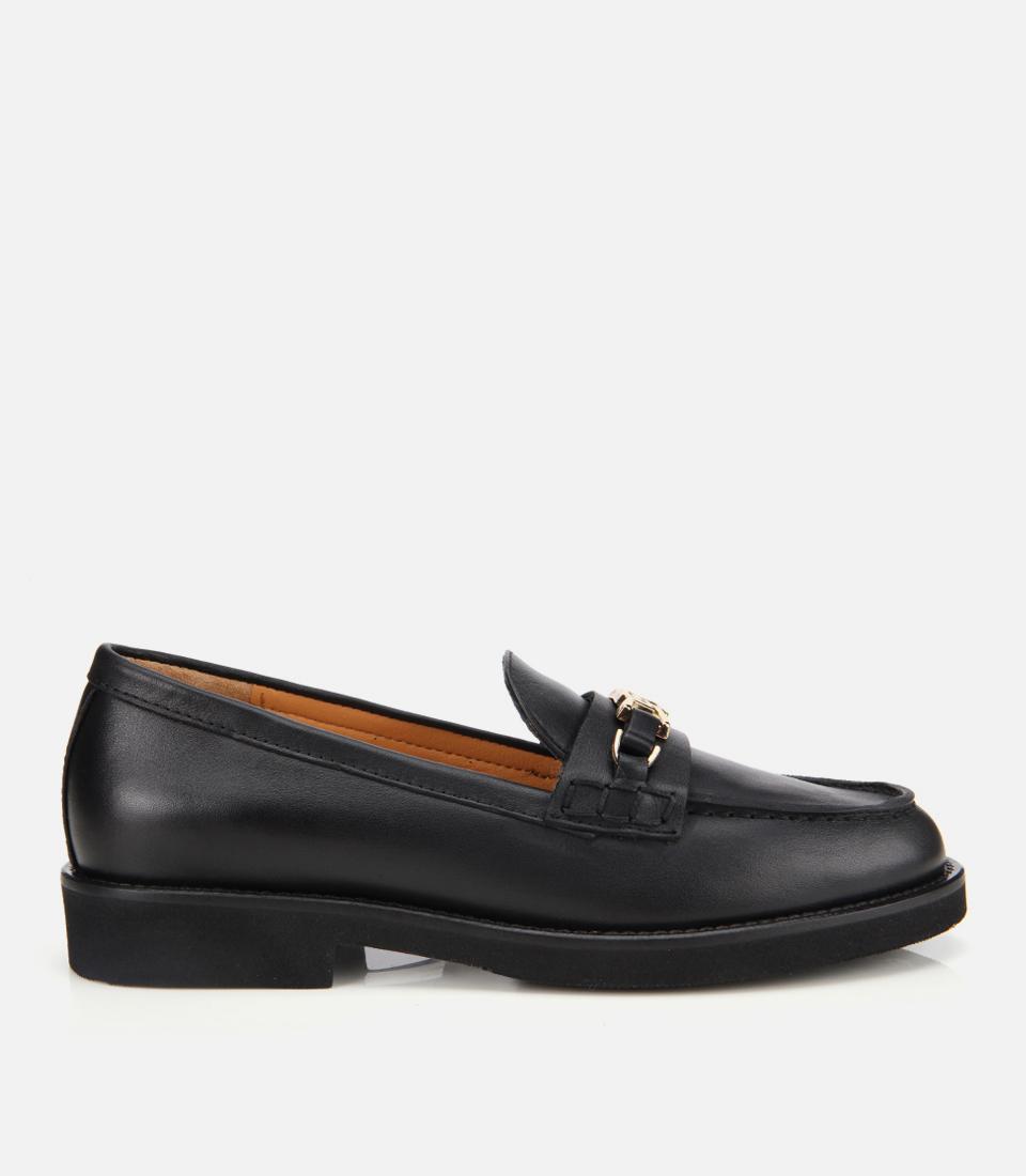 Kadın Deri Siyah Tokalı Klasik Loafer