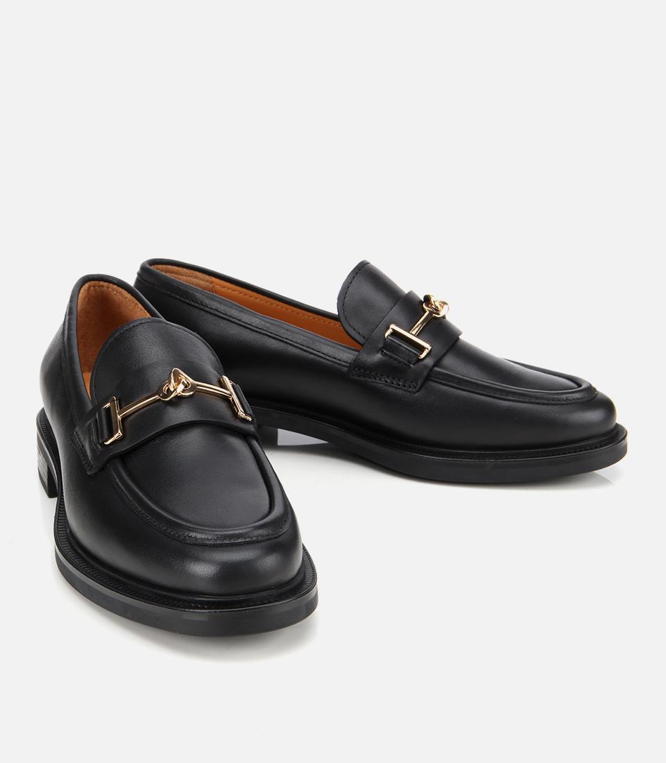 Kadın Deri Siyah Tokalı Klasik Loafer