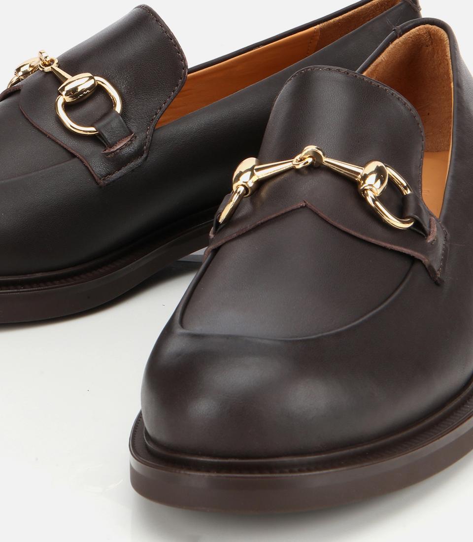 Kadın Deri Kahverengi Tokalı Klasik Loafer