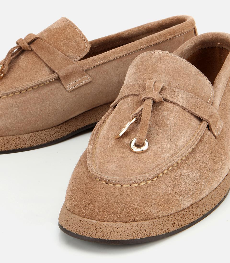 Kadın Süet Deri Vizon Gold Aksesuarlı Klasik Loafer