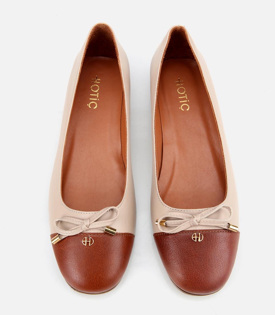 Kadın Deri Taba Fiyonk Detaylı Babet