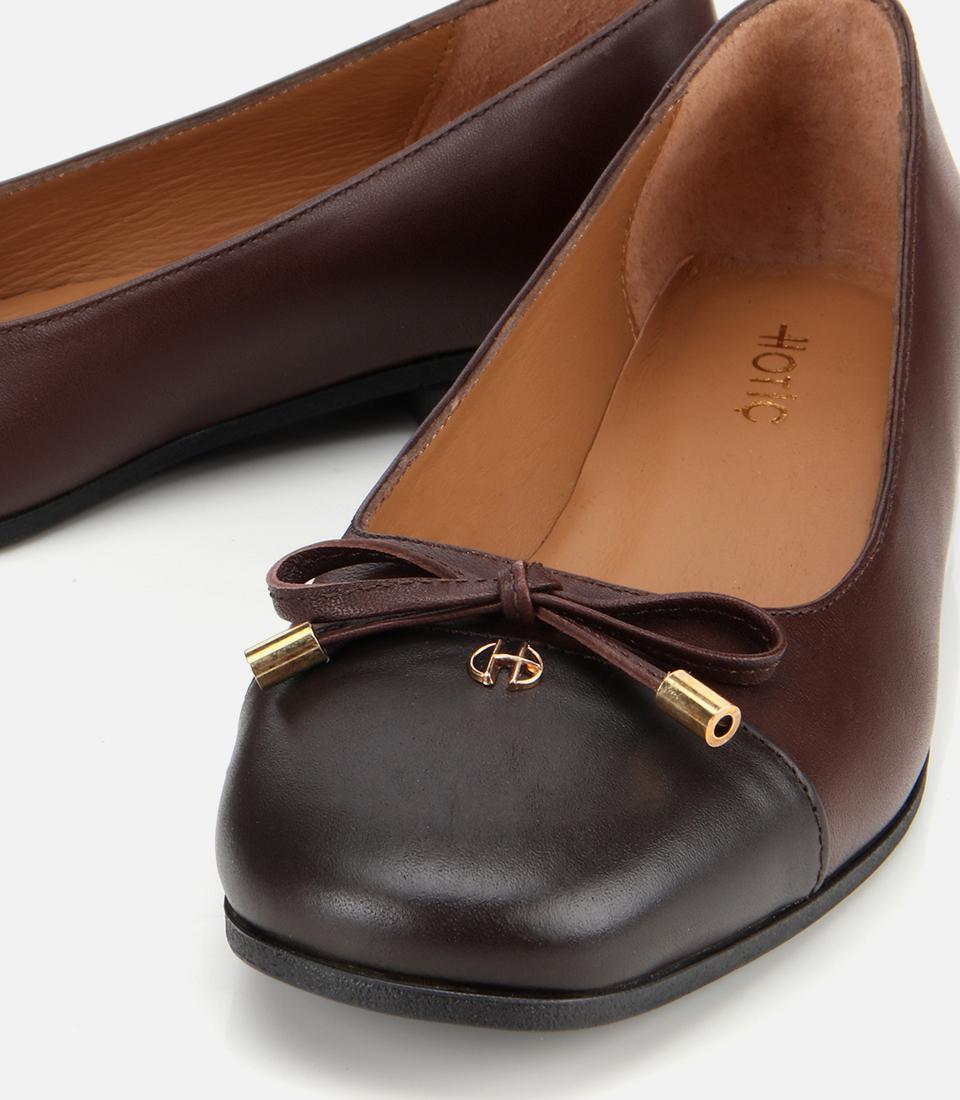 Kadın Deri Kahverengi Fiyonk Detaylı Babet