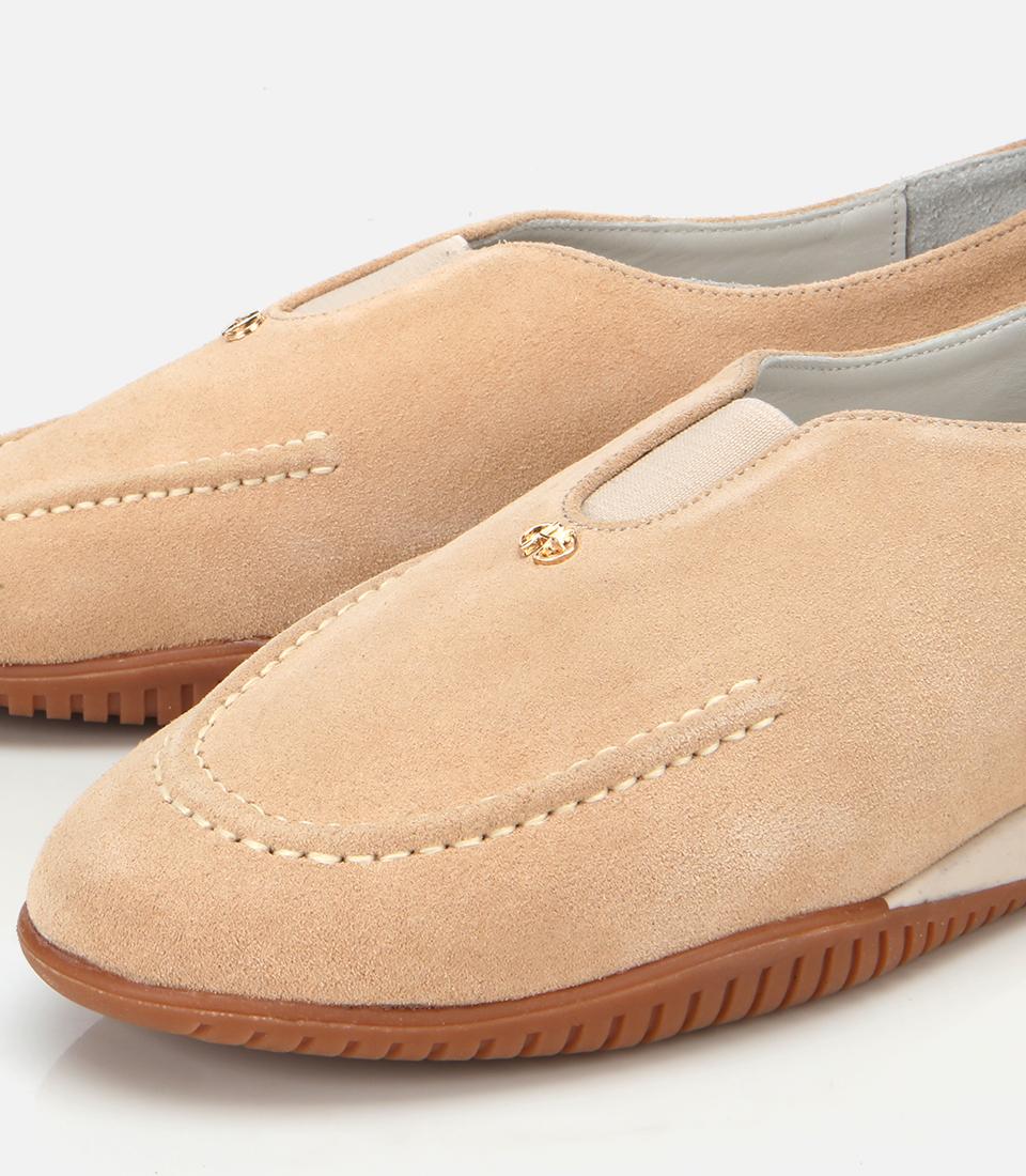 Kadın Süet Deri Bej Lastik Detaylı Günlük Loafer