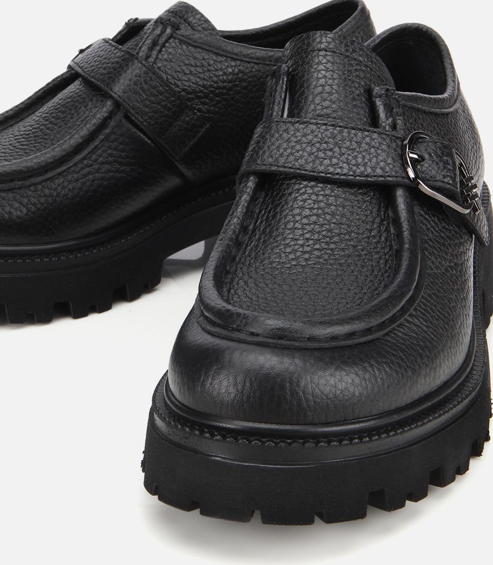 Kadın Deri Siyah Toka Detaylı Yüksek Tabanlı Günlük Loafer