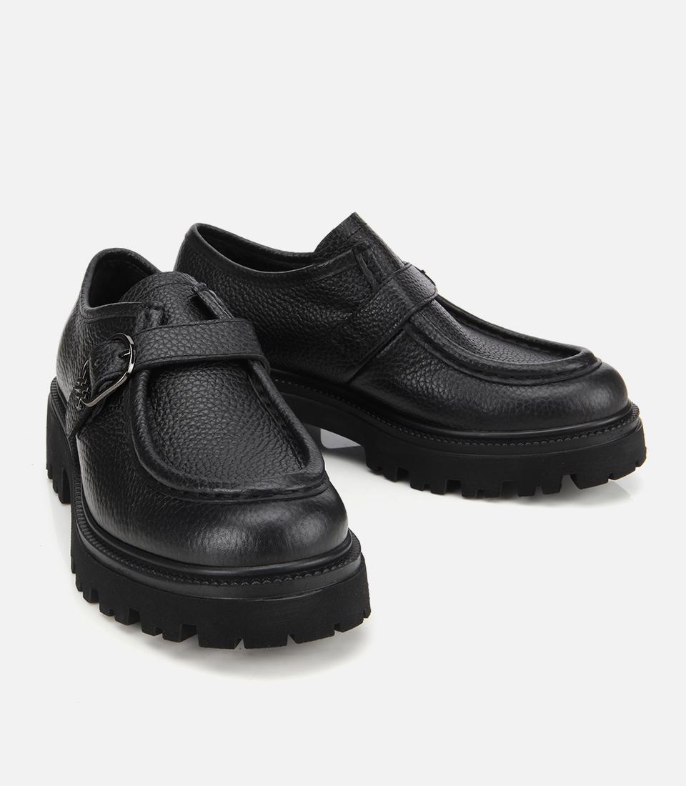 Kadın Deri Siyah Toka Detaylı Yüksek Tabanlı Günlük Loafer