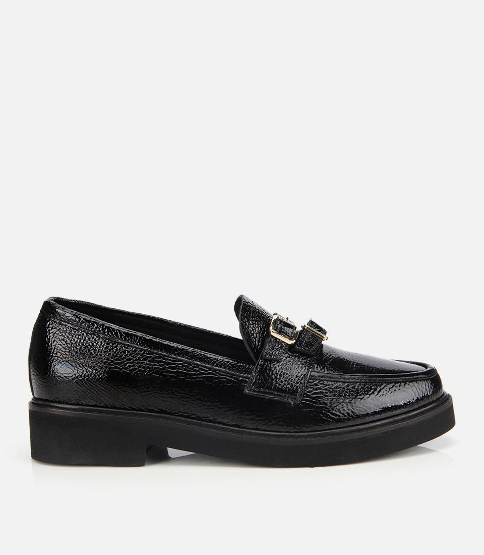 Kadın Rugan Deri Siyah Tokalı Klasik Loafer