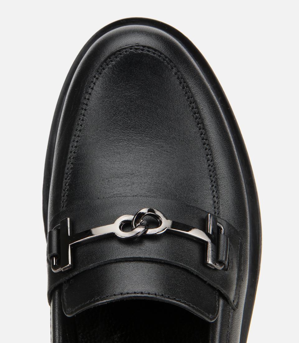 Kadın Deri Siyah Tokalı Klasik Loafer