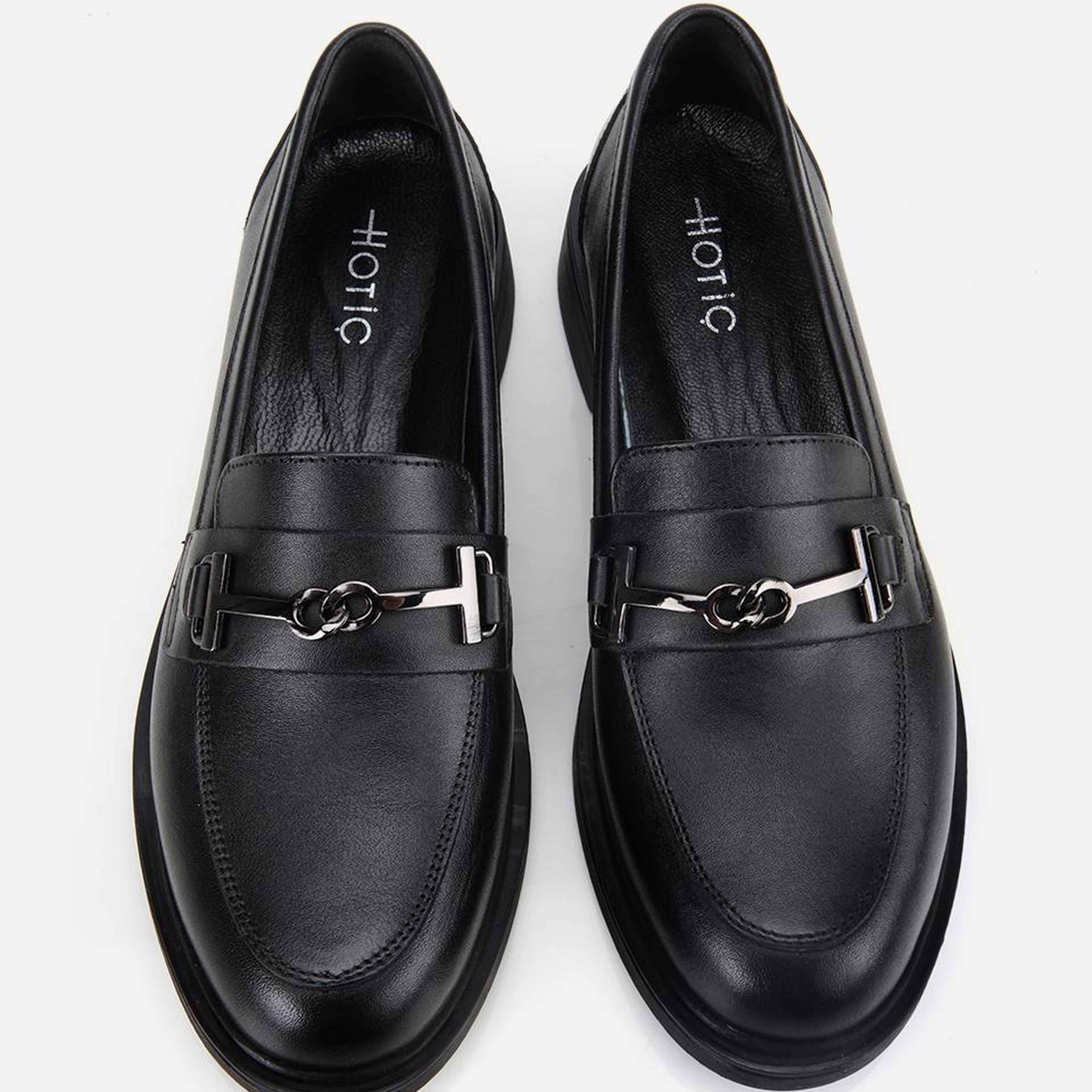 Kadın Deri Siyah Tokalı Klasik Loafer