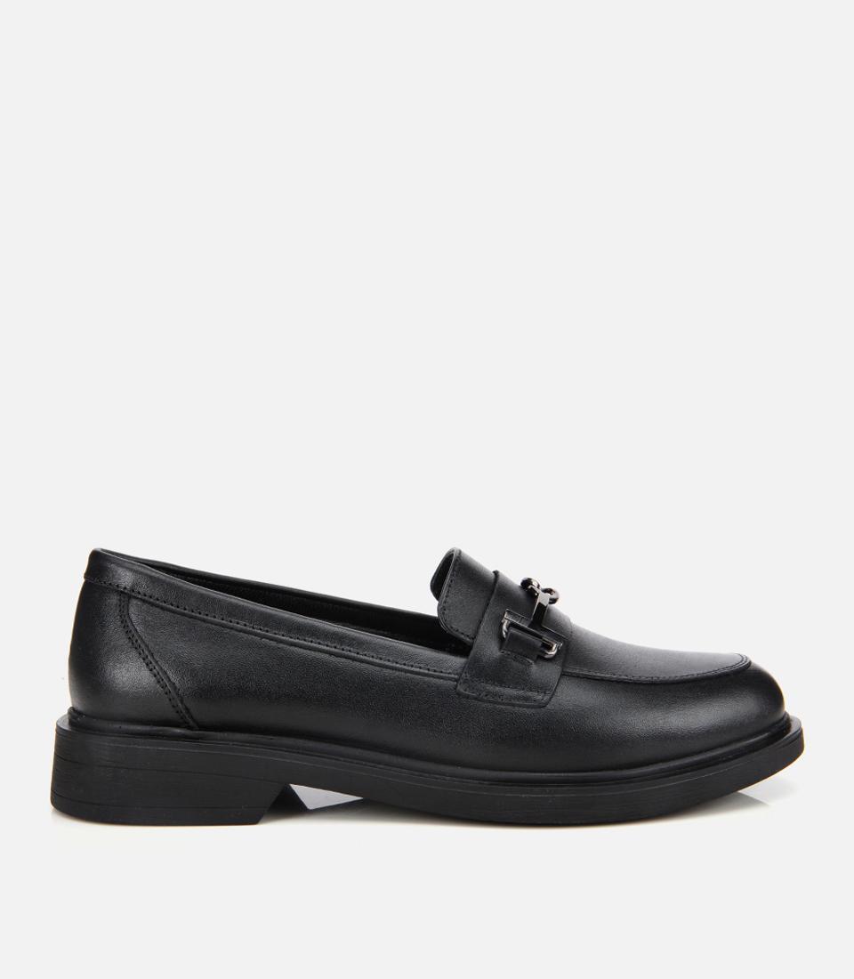 Kadın Deri Siyah Tokalı Klasik Loafer