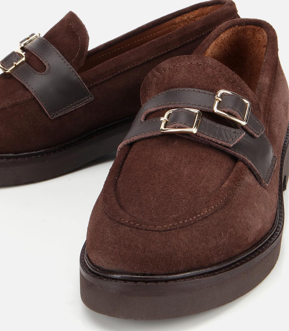 Kadın Süet Deri Kahverengi Kemer Detaylı Günlük Loafer