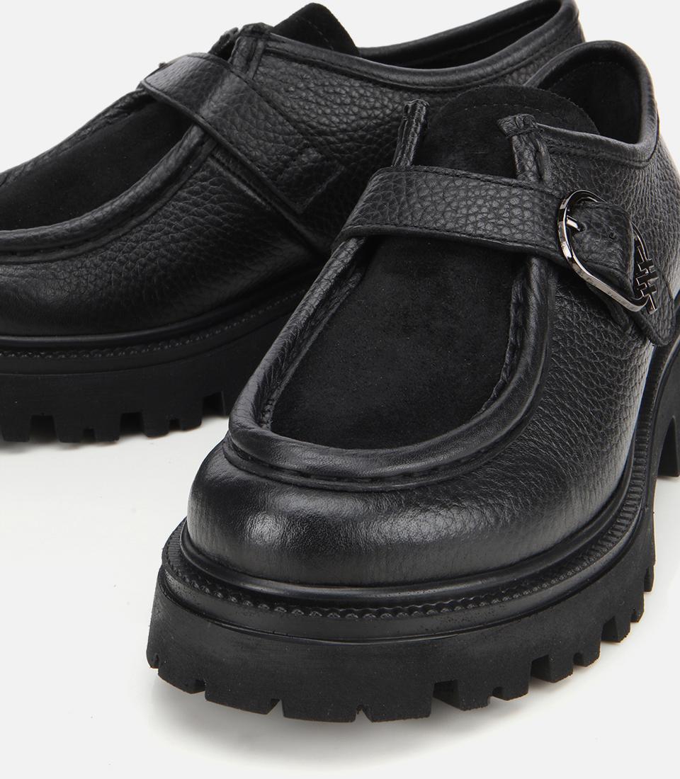 Kadın Süet Deri Siyah Toka Detaylı Yüksek Tabanlı Günlük Loafer