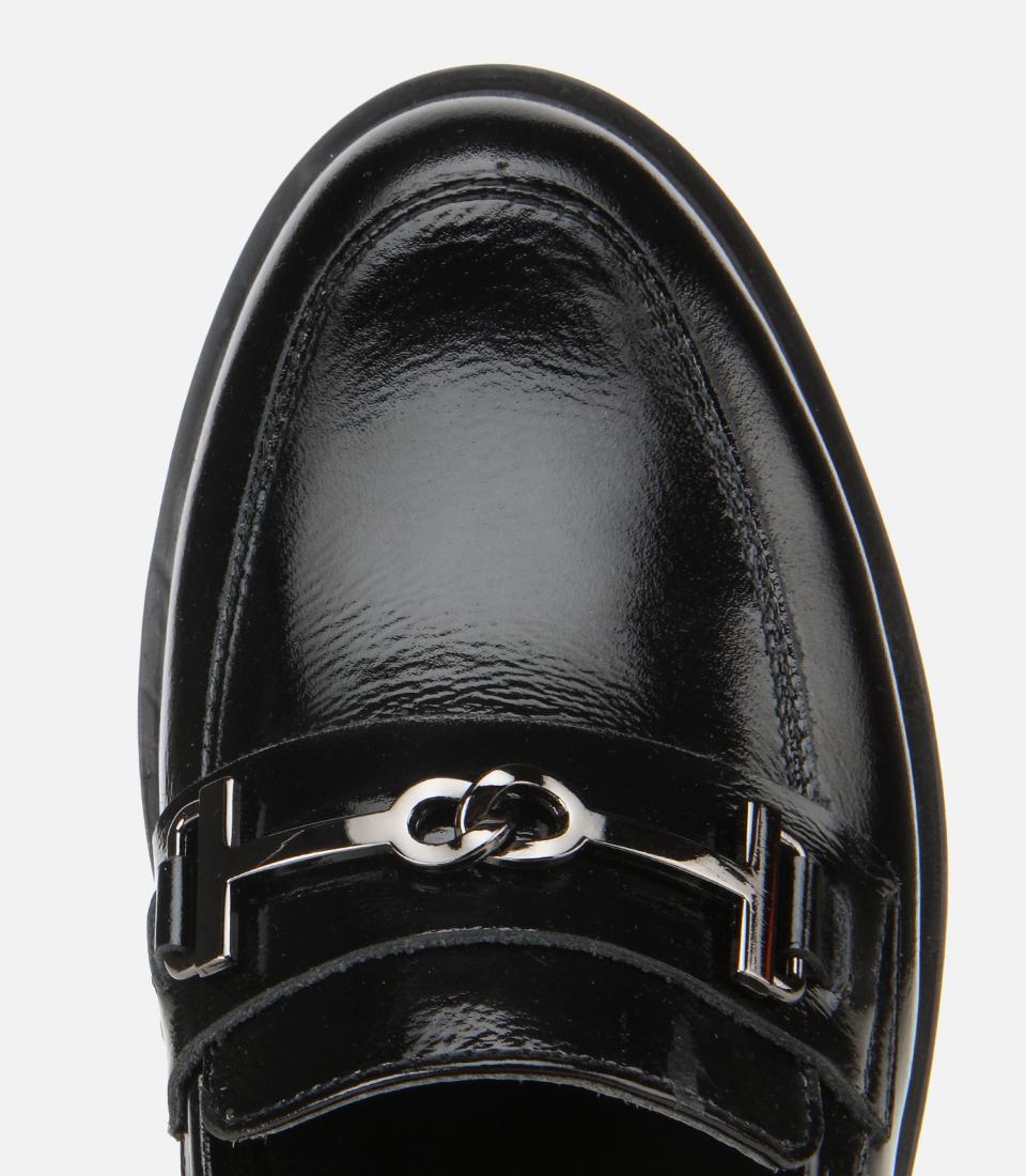 Kadın Deri Siyah Tokalı Klasik Loafer