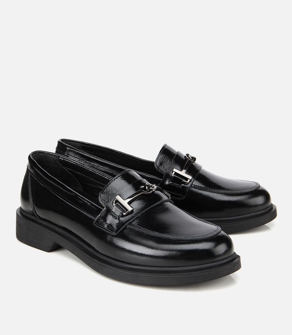 Kadın Deri Siyah Tokalı Klasik Loafer