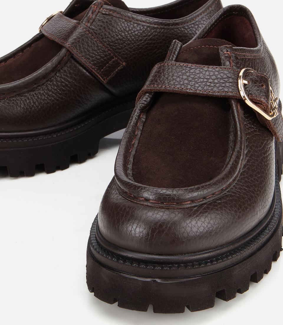 Kadın Süet Deri Kahverengi Toka Detaylı Yüksek Tabanlı Günlük Loafer