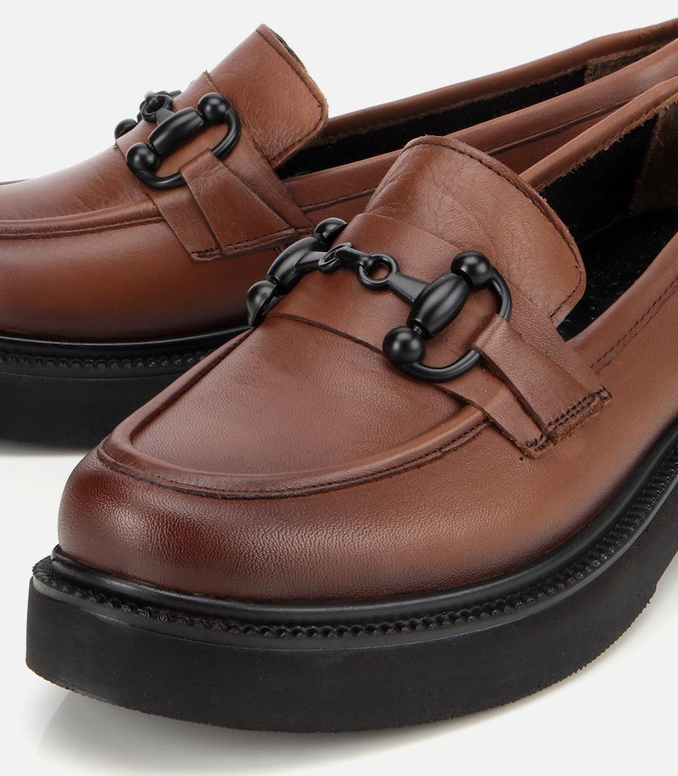 Kadın Deri Kahverengi Kalın Tabanlı Klasik Loafer