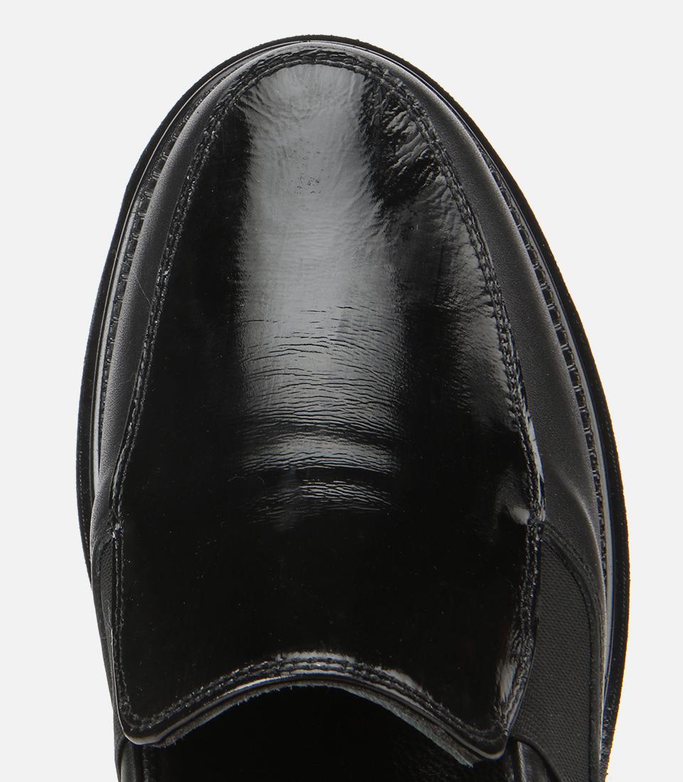 Kadın Deri Siyah Lastik Detaylı Dolgu Topuklu Günlük Loafer