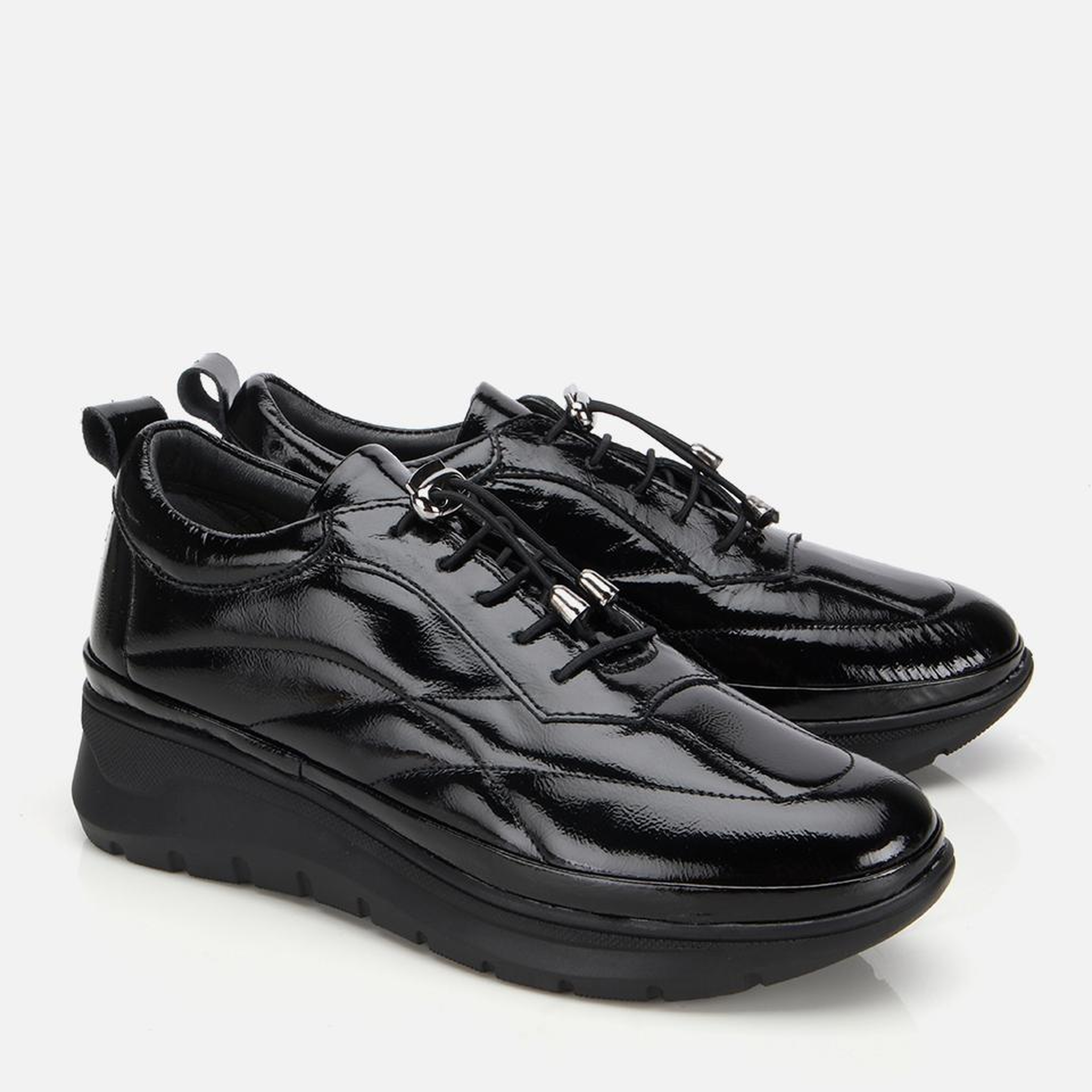 Kadın Rugan Deri Siyah Dolgu Topuklu Spor Ayakkabı